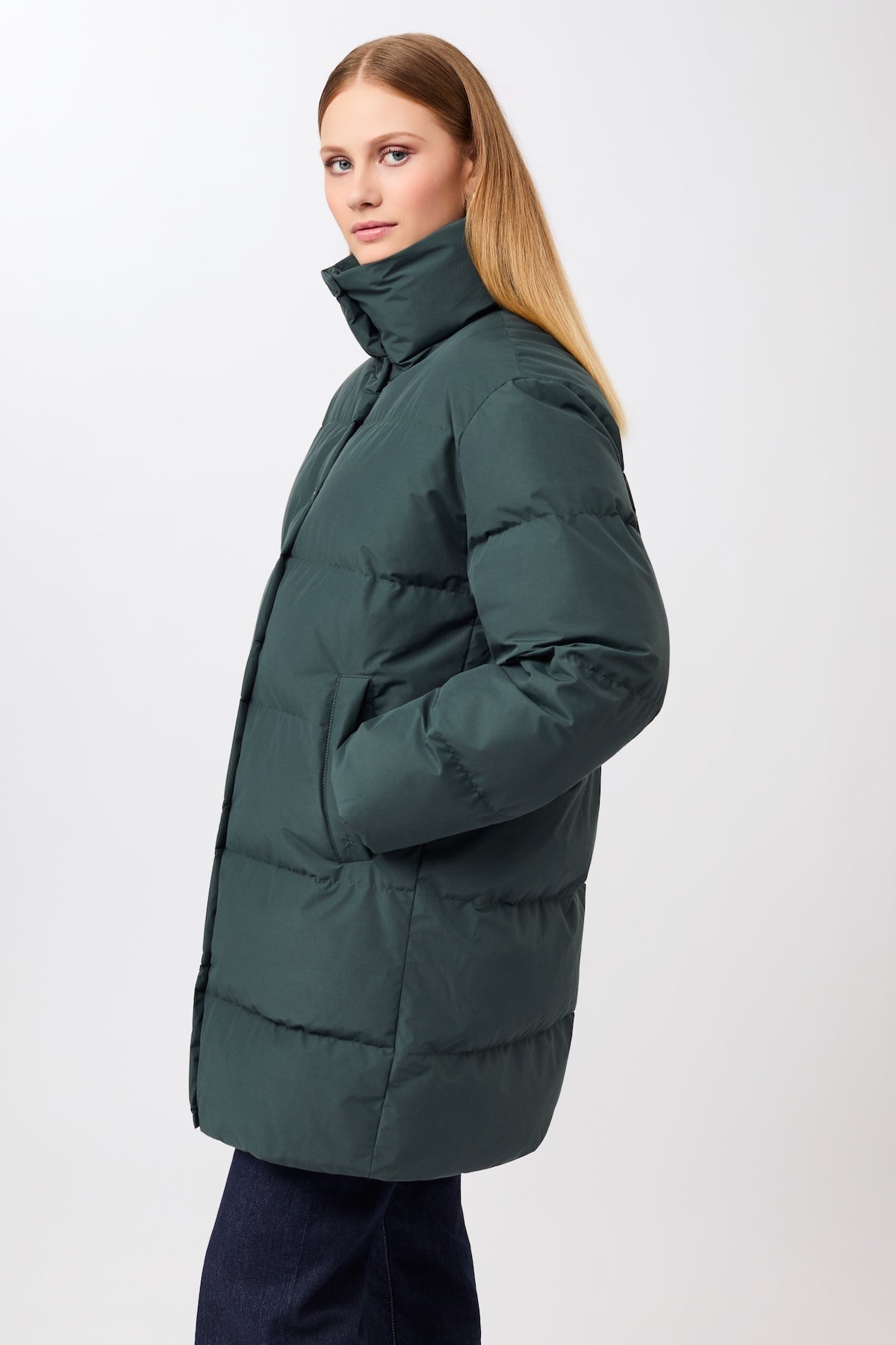 LangerChen womens vegan Jacket Stand Up Collar Fir Green