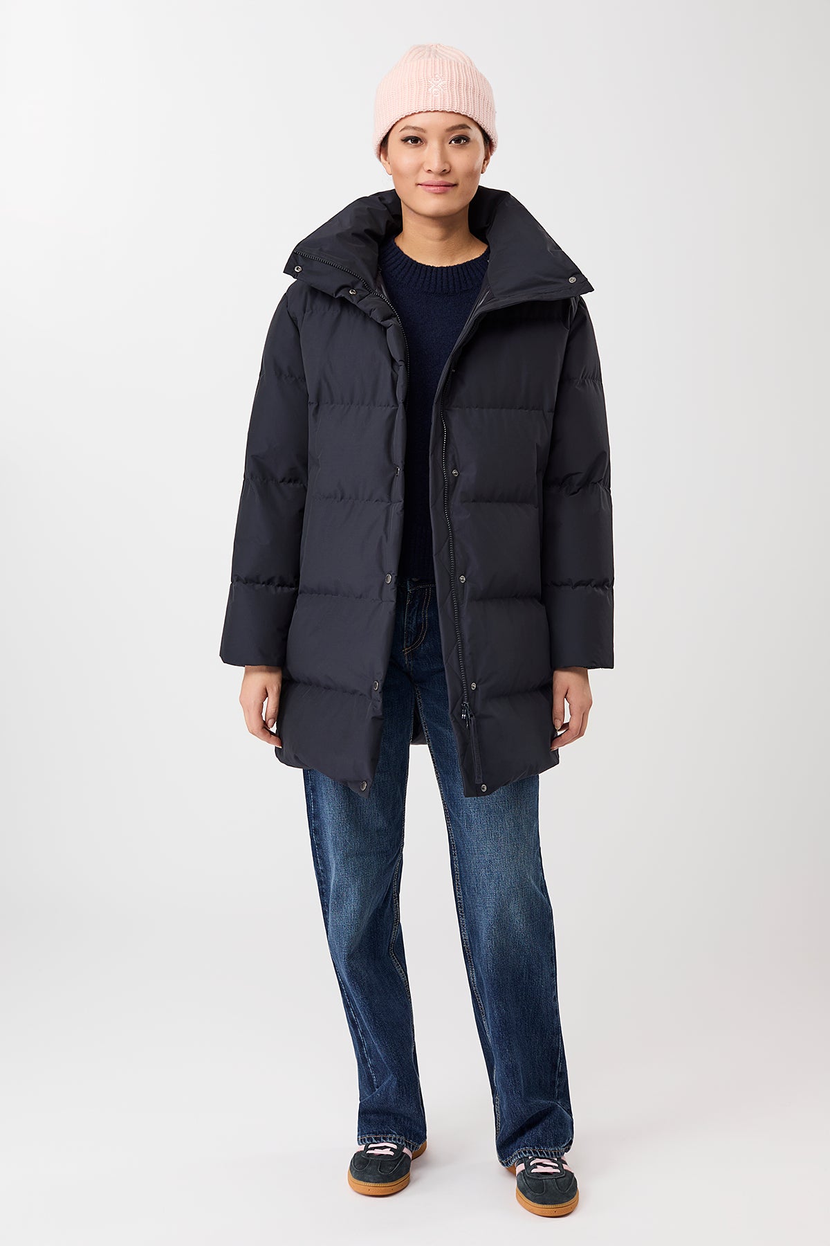 LangerChen womens vegan Jacket Stand Up Collar Navy