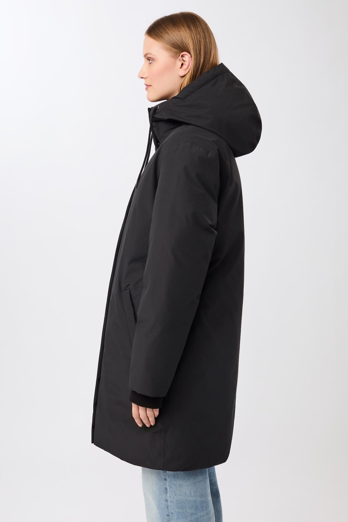 LangerChen womens vegan Jacket Long Hooded Black