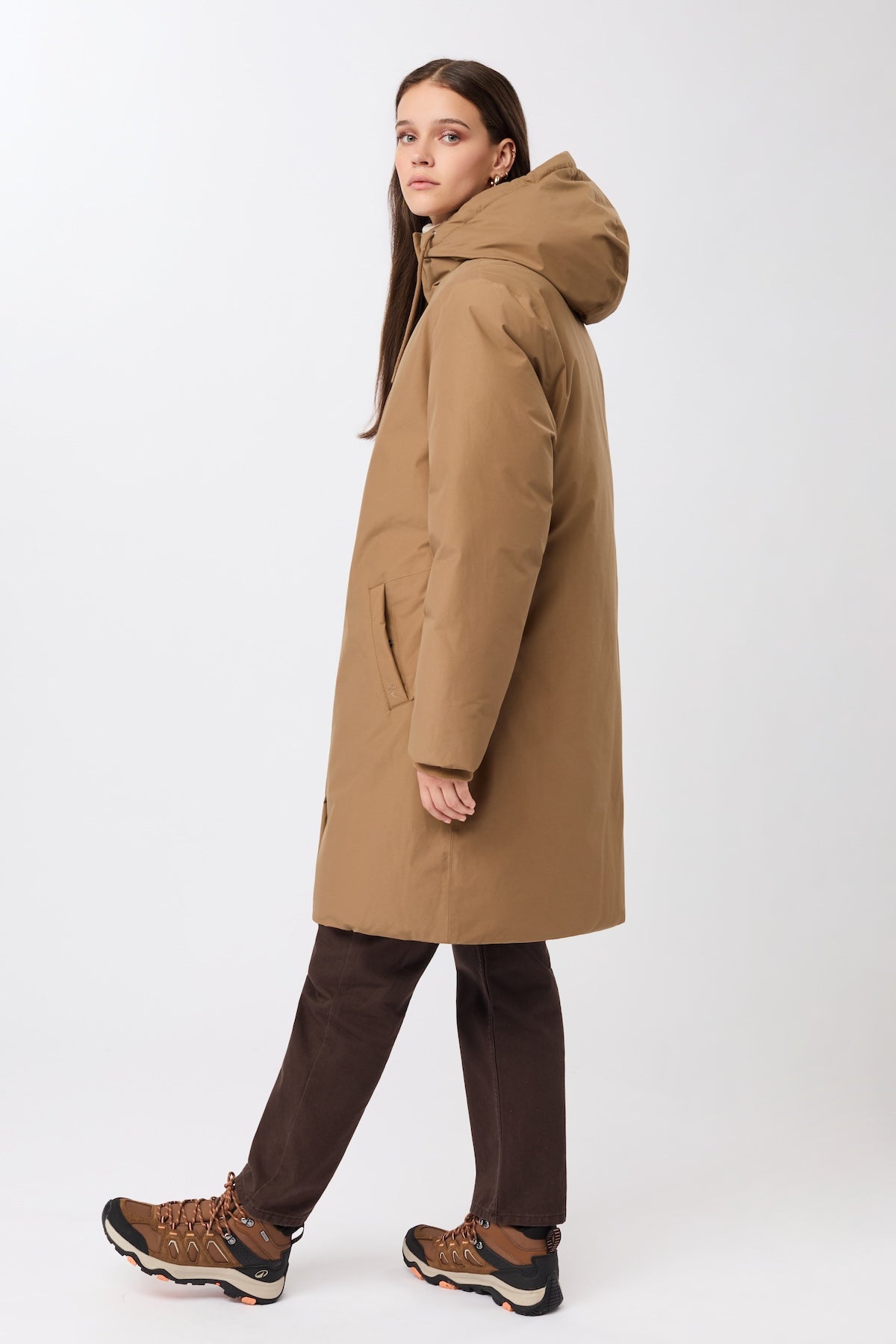 LangerChen womens vegan Jacket Long Hooded Oak