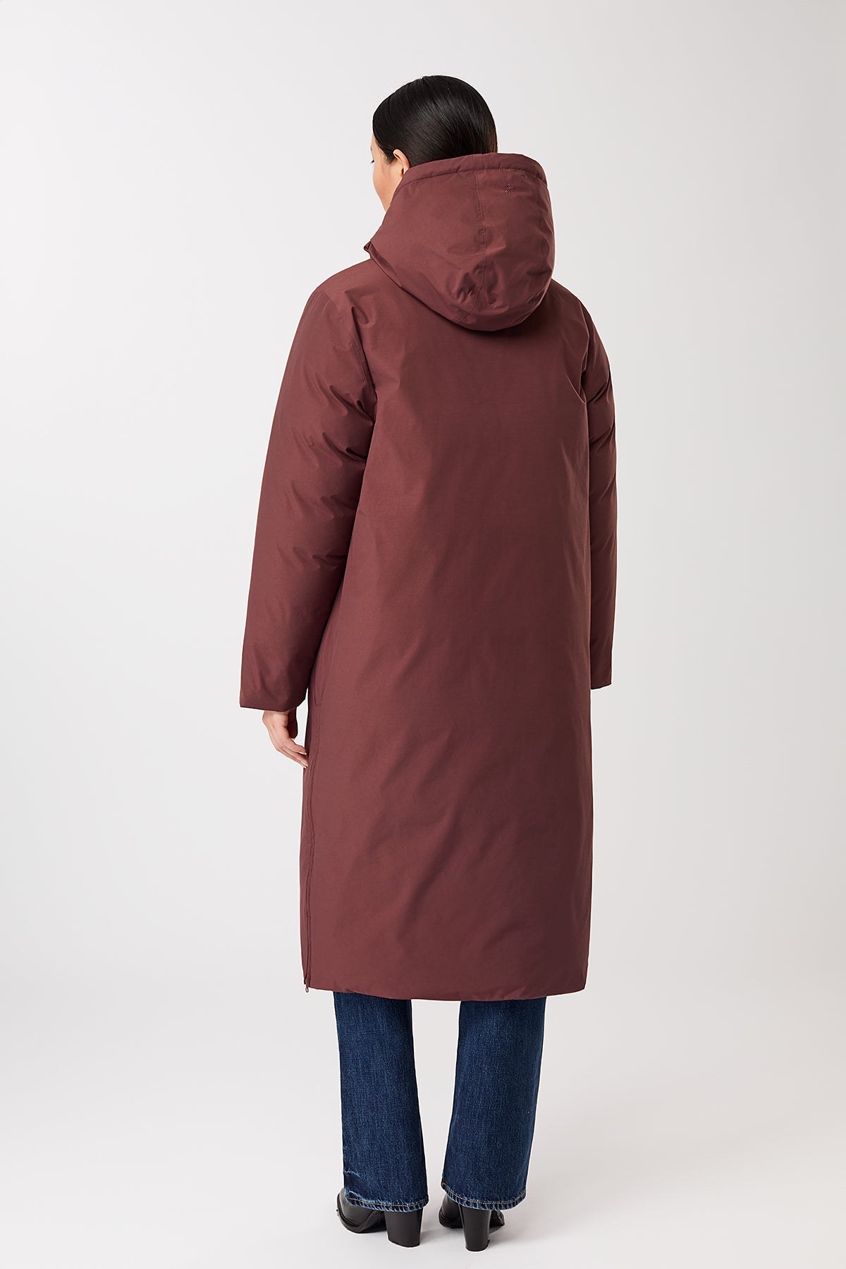 LangerChen womens vegan Coat Long Hooded Burgundy