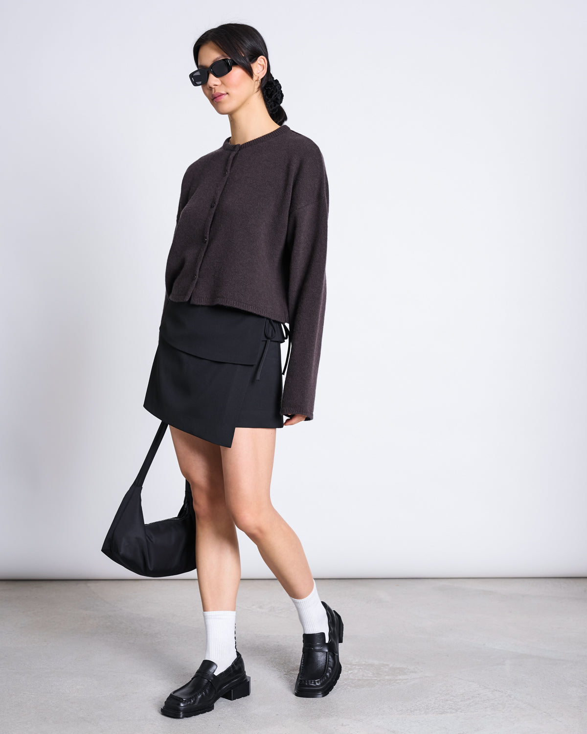 JAN N JUNE womens vegan Mini Wrap Skirt Brune Black