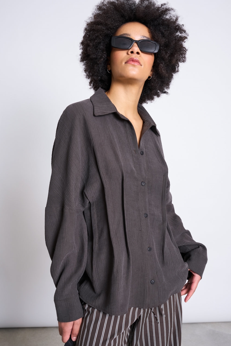 JAN N JUNE womens vegan Blouse Gathered Calva Mud