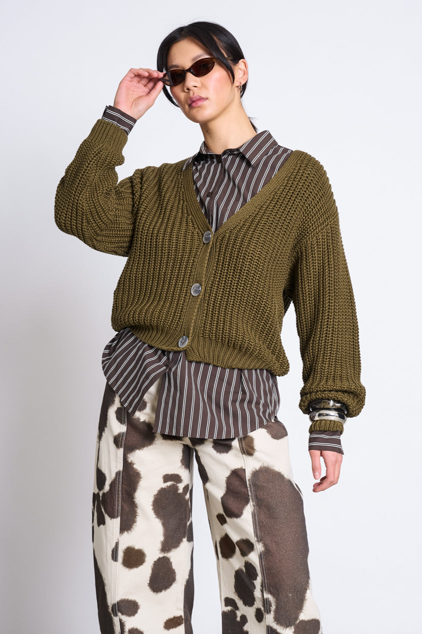 JAN N JUNE Damen vegan Strickjacke Lena Woody Olive