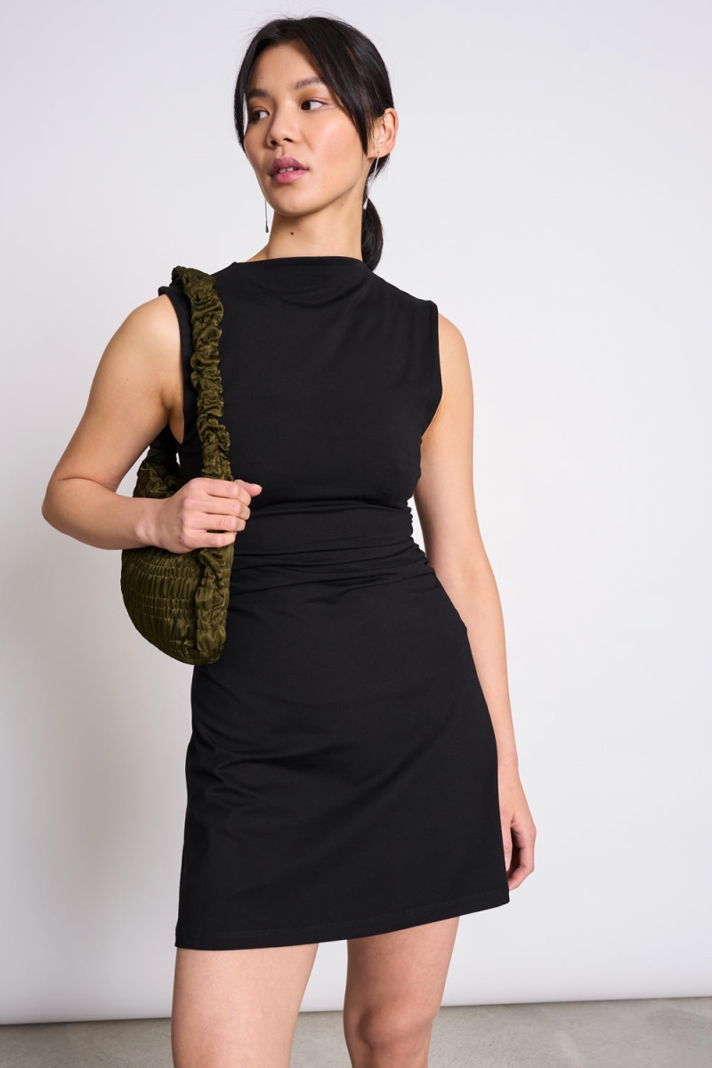 JAN N JUNE Damen vegan Mini-Kleid Mit R&Atilde;&frac14;schen Marva Schwarz