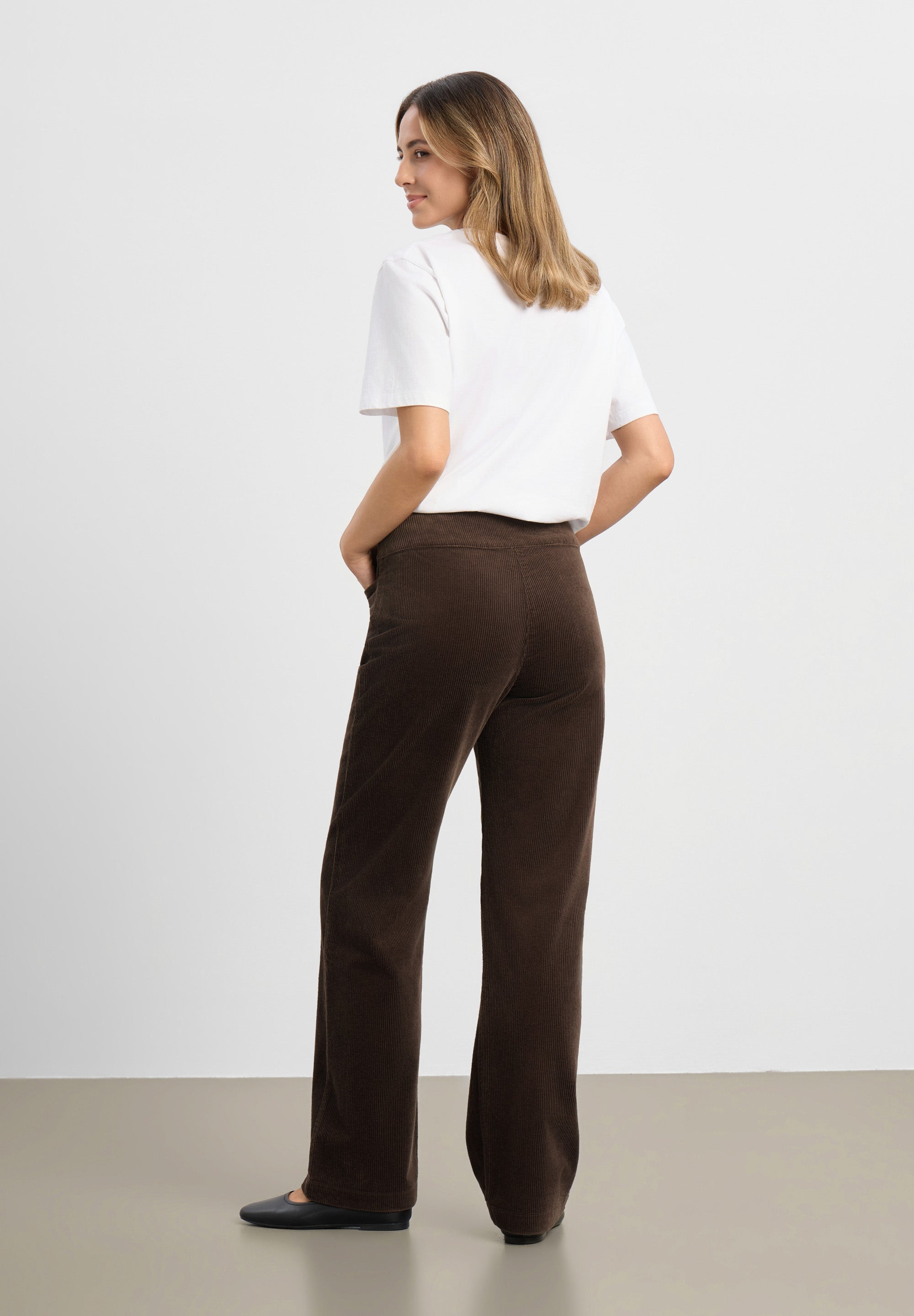 LAURIE womens vegan Pants Thea Straight Corduroy Medium Length Brown