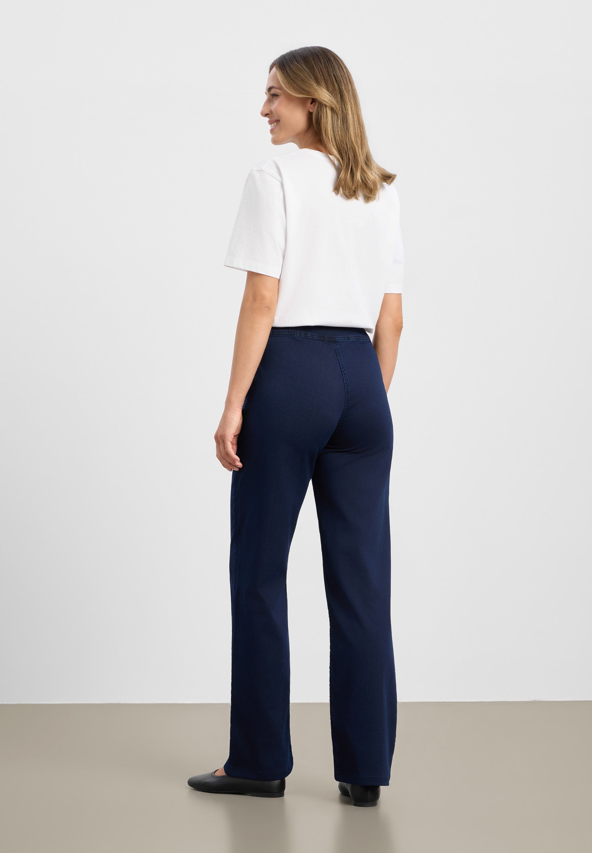 LAURIE womens vegan Pants Thea Straight Medium Length Dark Blue Denim