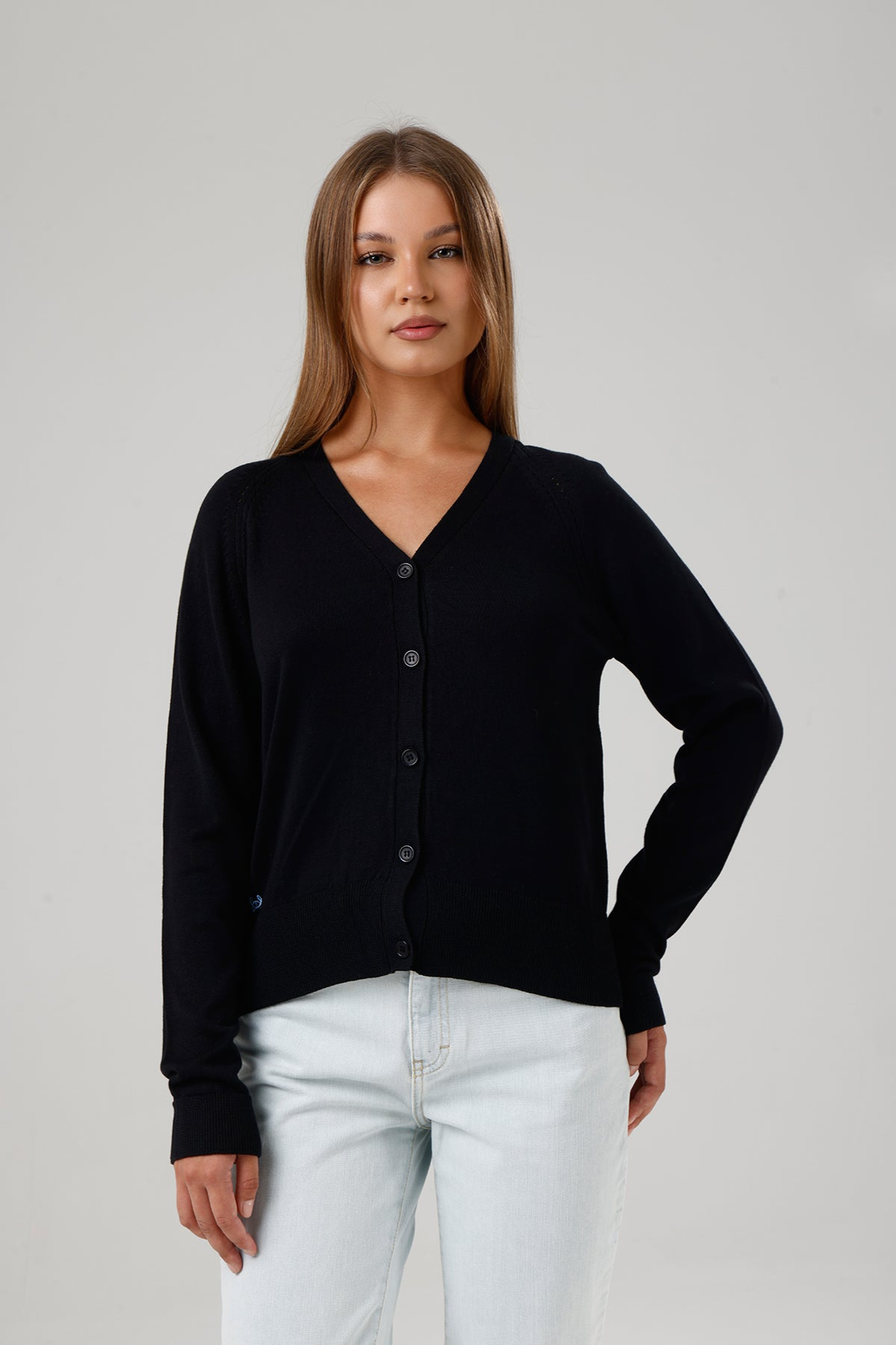 GORG Damen vegan Strickjacke Mit V-Ausschnitt Schwarz