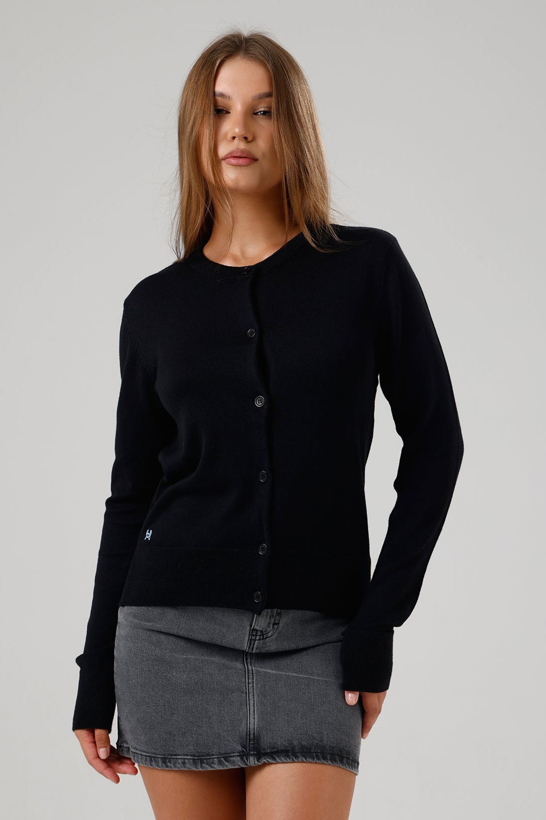 GORG Damen vegan Strickjacke Mit Rundhalsausschnitt Schwarz
