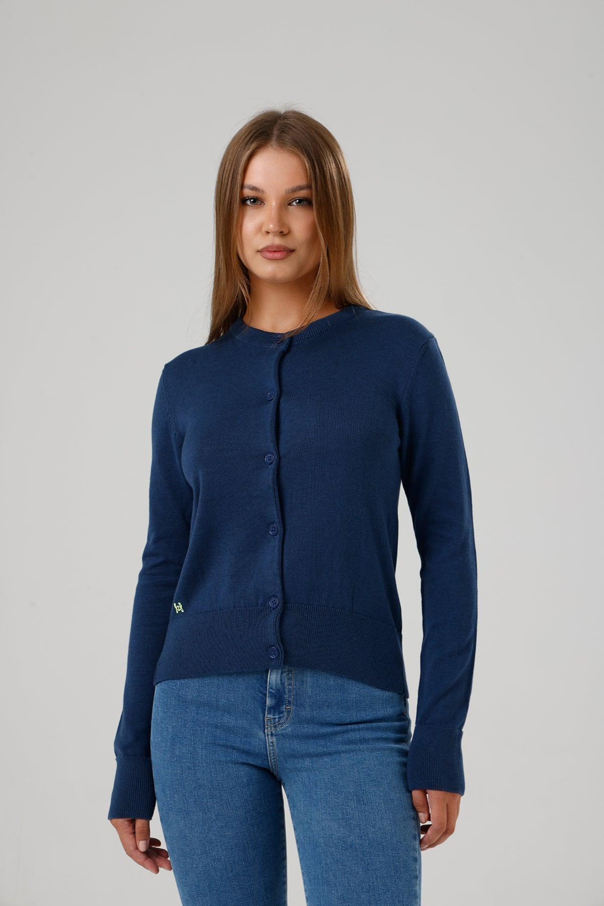 GORG Damen vegan Strickjacke Mit Rundhalsausschnitt Marineblau