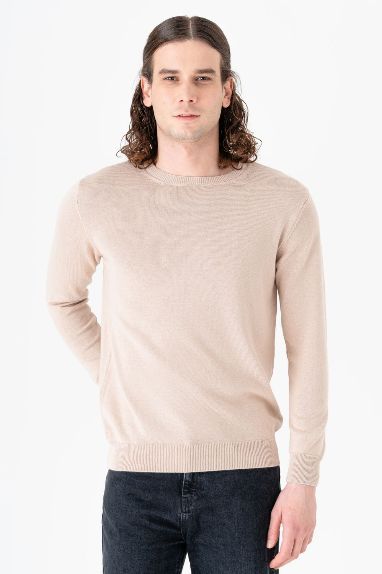 GORG Herren vegan Pullover Mit Rundhalsausschnitt Sandbeige