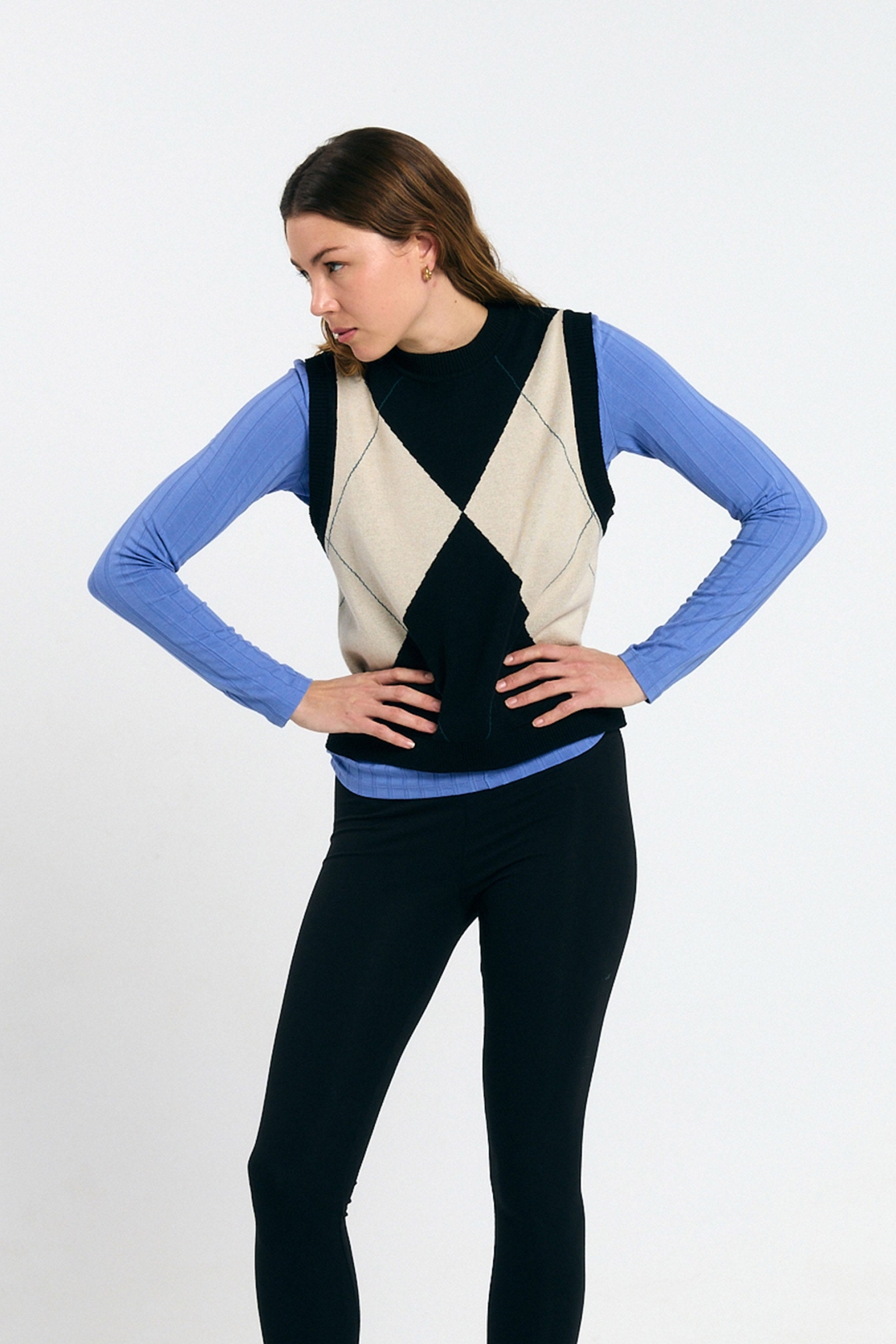 SUITE13LAB womens vegan Vest Relvas Argyle Black
