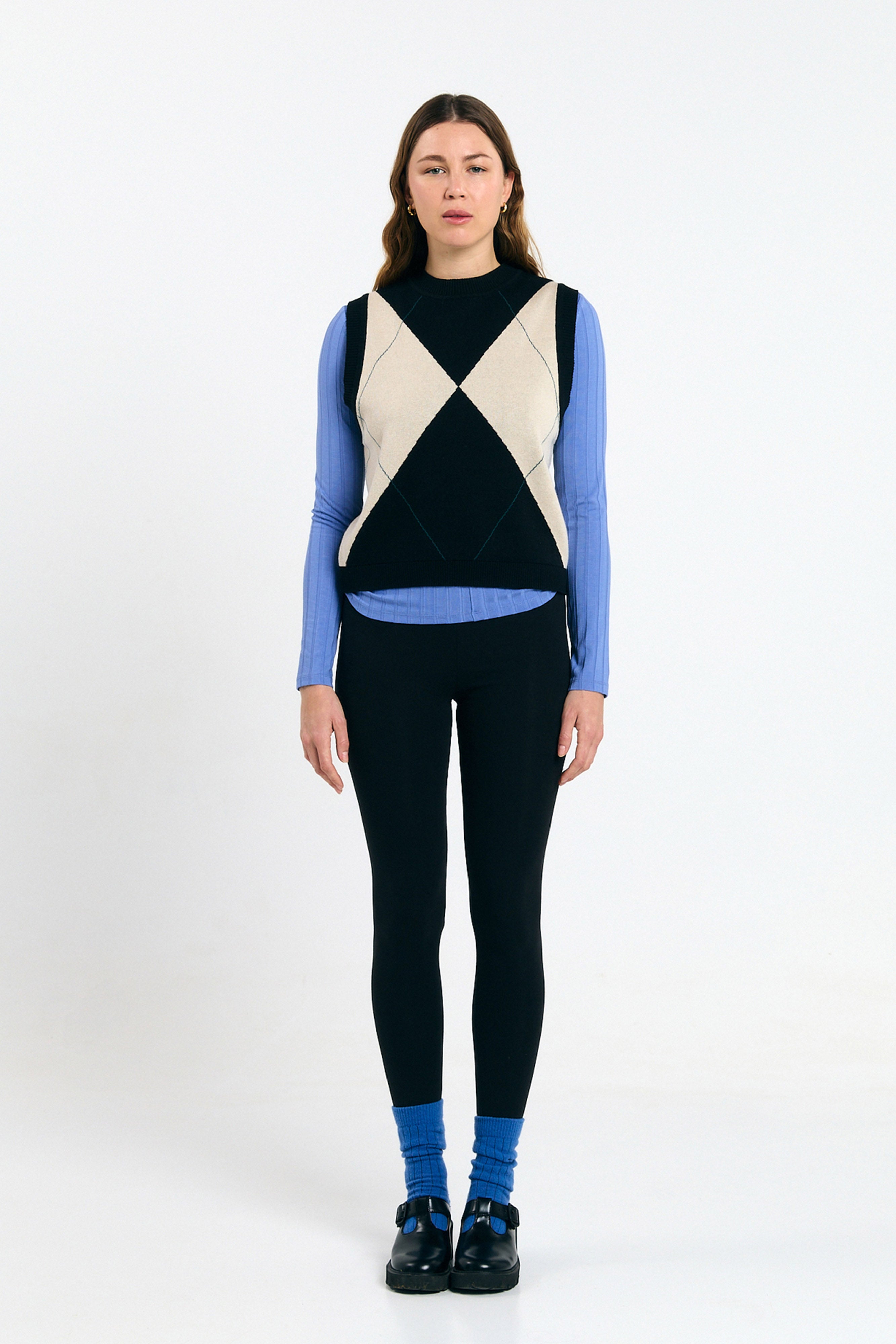 SUITE13LAB womens vegan Vest Relvas Argyle Black