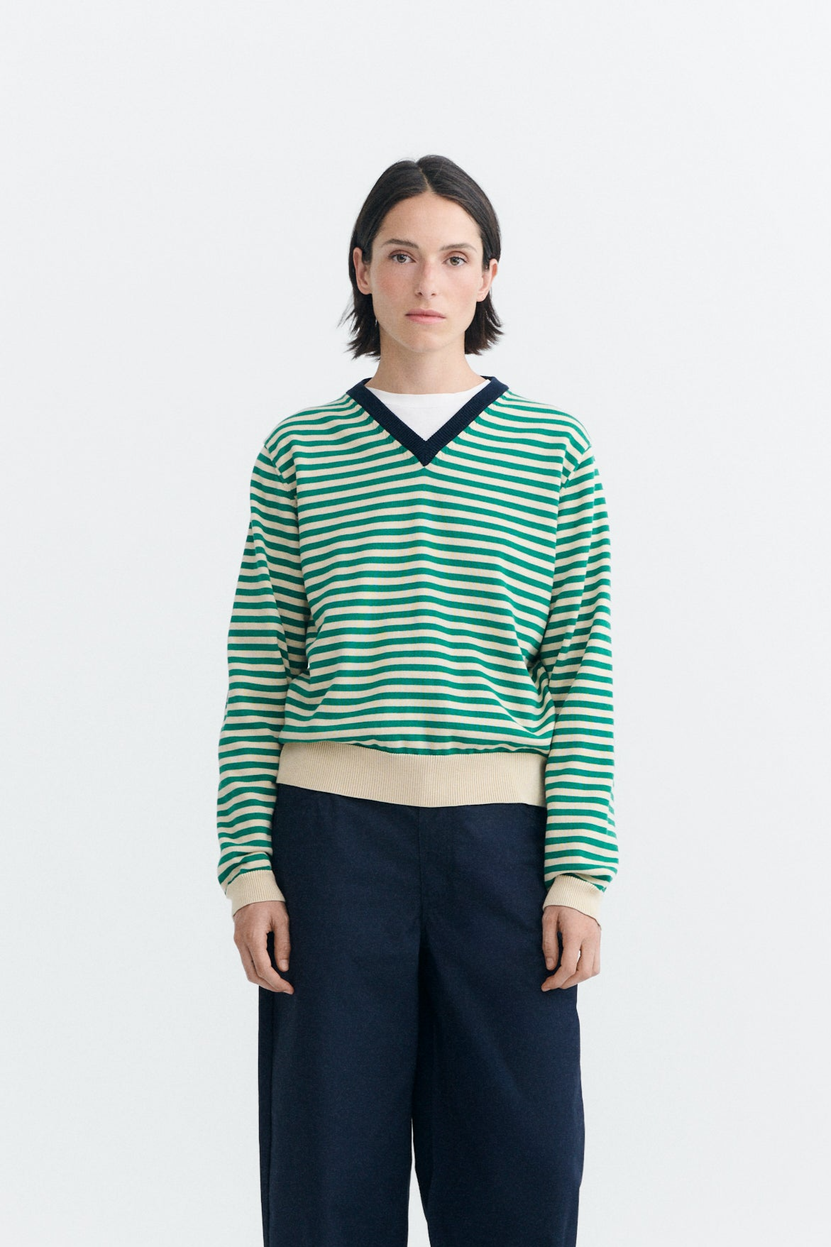 Thinking mu Damen vegan Pullover Nia Mit Streifen Gr&Atilde;&frac14;n