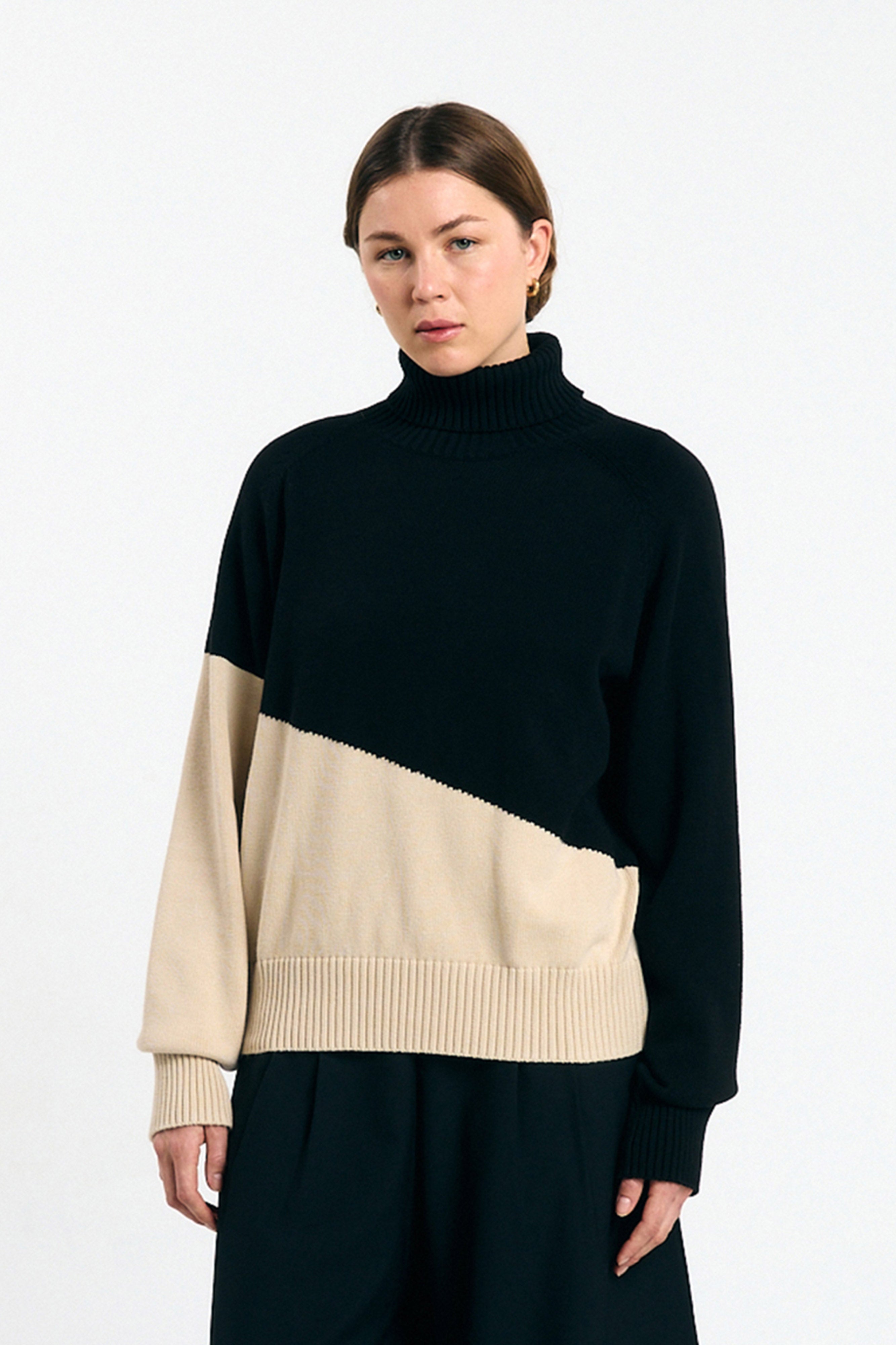 SUITE13LAB Damen vegan Pullover Luso Bicolor Schwarz