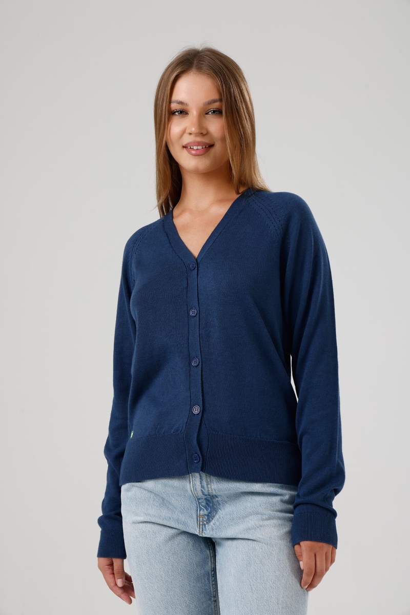 GORG Damen vegan Strickjacke Mit V-Ausschnitt Marineblau