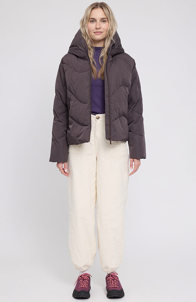womens vegan Jacket Waves Quilted Short Puffer Eggplant