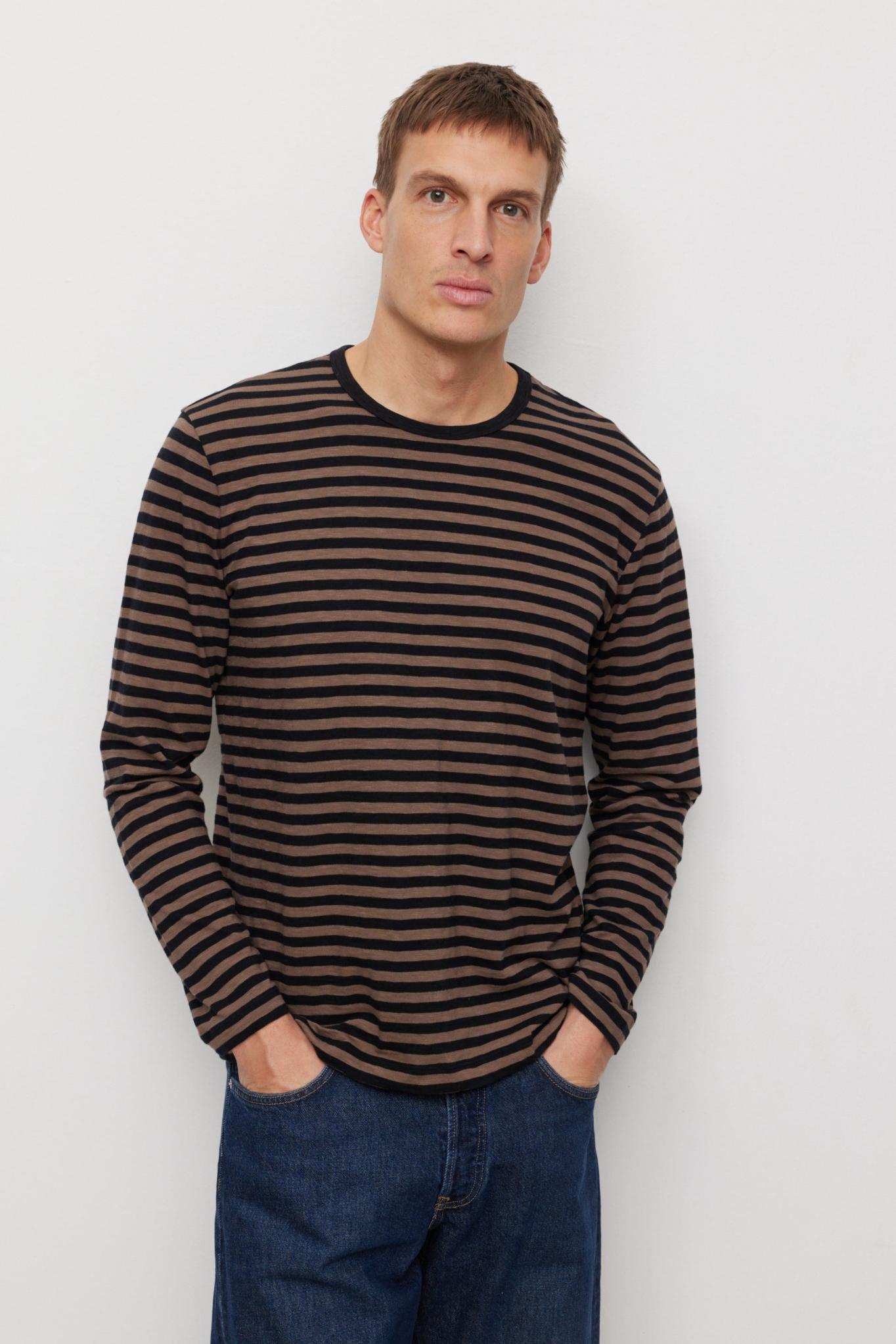 Recolution Herren vegan Langarmshirt Maca Stripes Vintage Braun