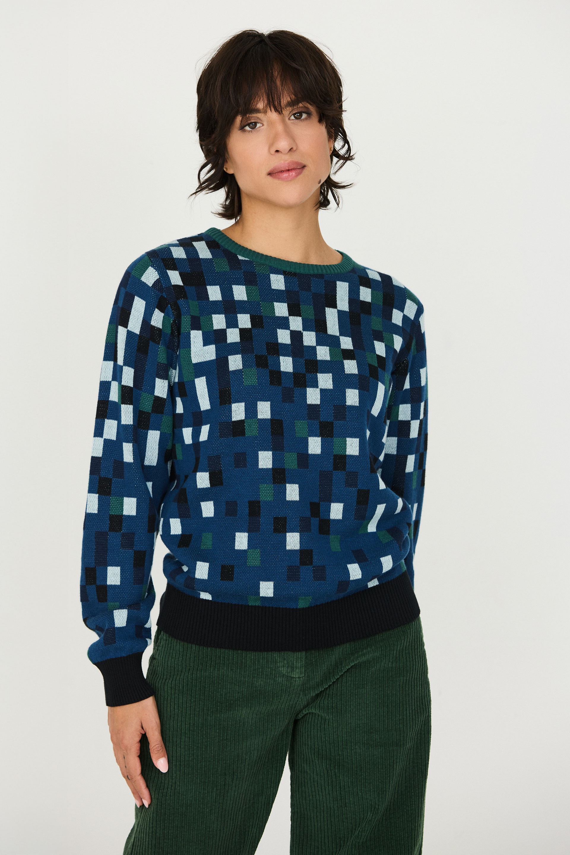 SKFK Damen vegan Pullover Iradi Mehrfarbig Blau