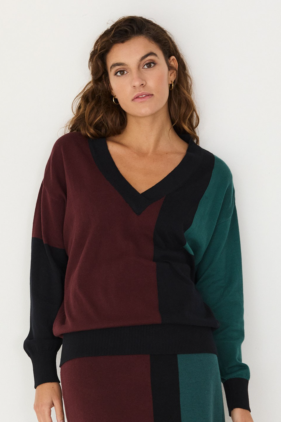 SKFK Damen vegan Pullover Adriana Mehrfarbig Braun/Gr&Atilde;&frac14;n/Schwarz