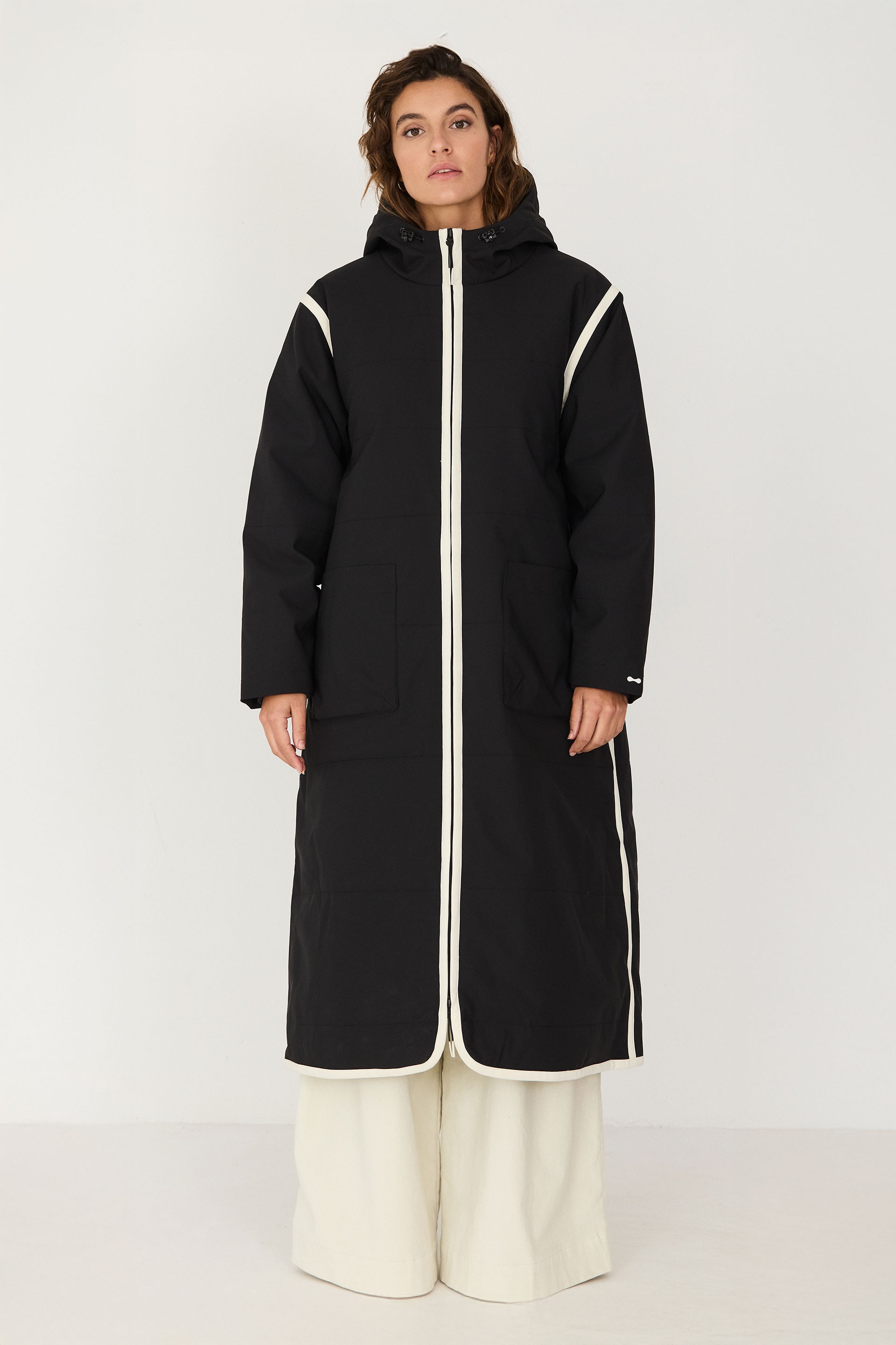 SKFK womens vegan Coat Long Padded With Hood Garai Black