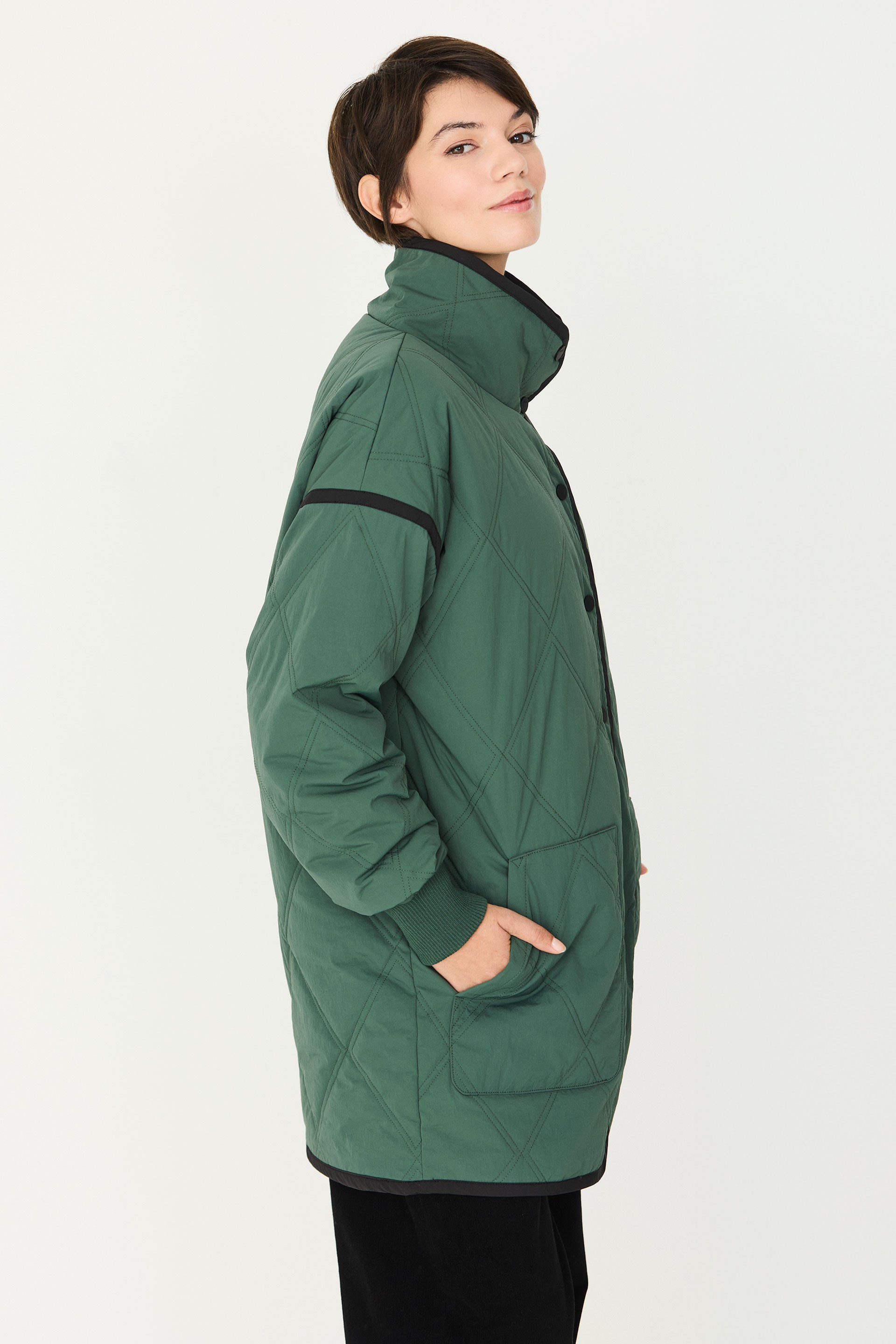 SKFK womens vegan Coat Loose Fitted Padded Asura Green