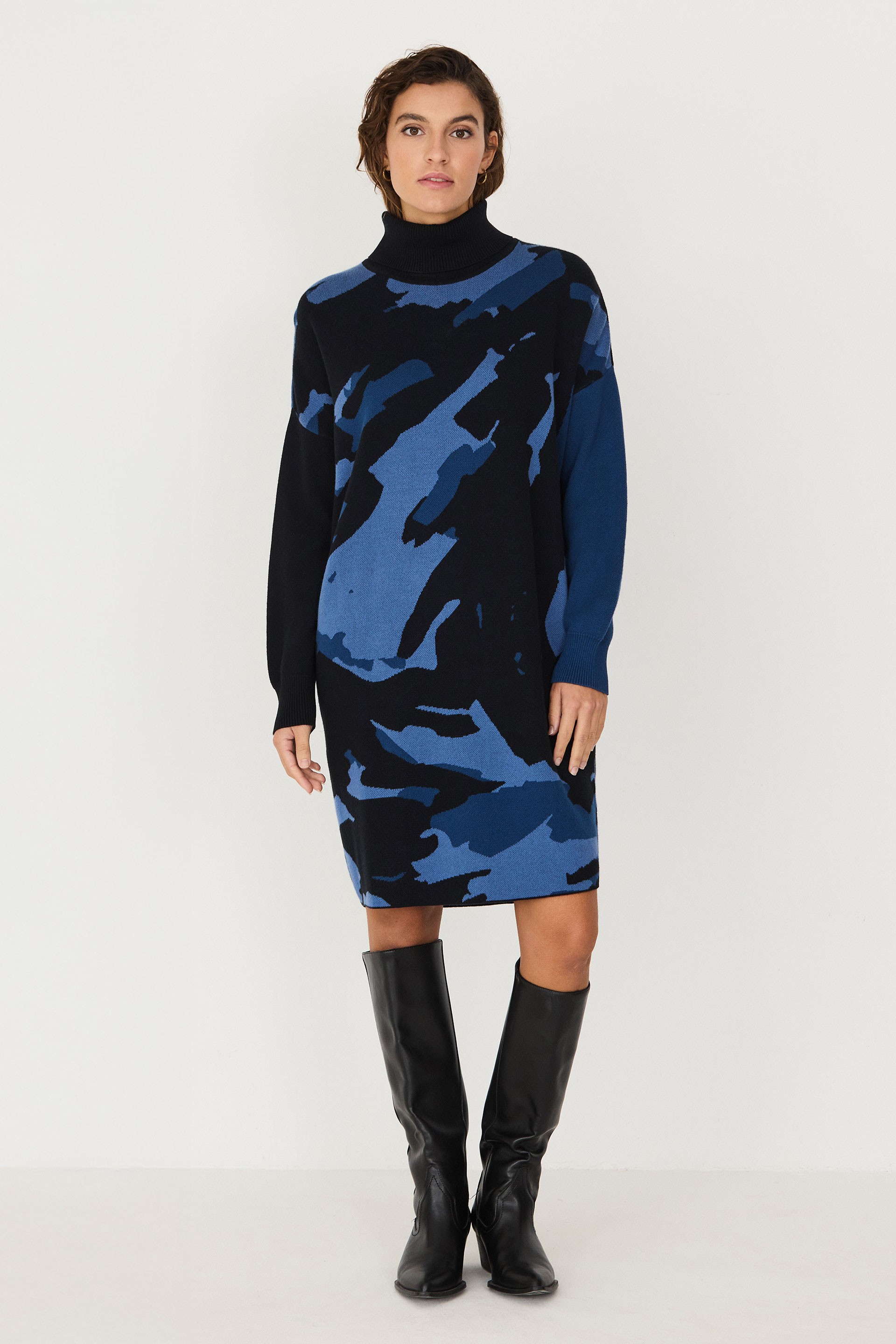 SKFK Damen vegan Kleid Haira Mit Trichterkragen Mehrfarbig