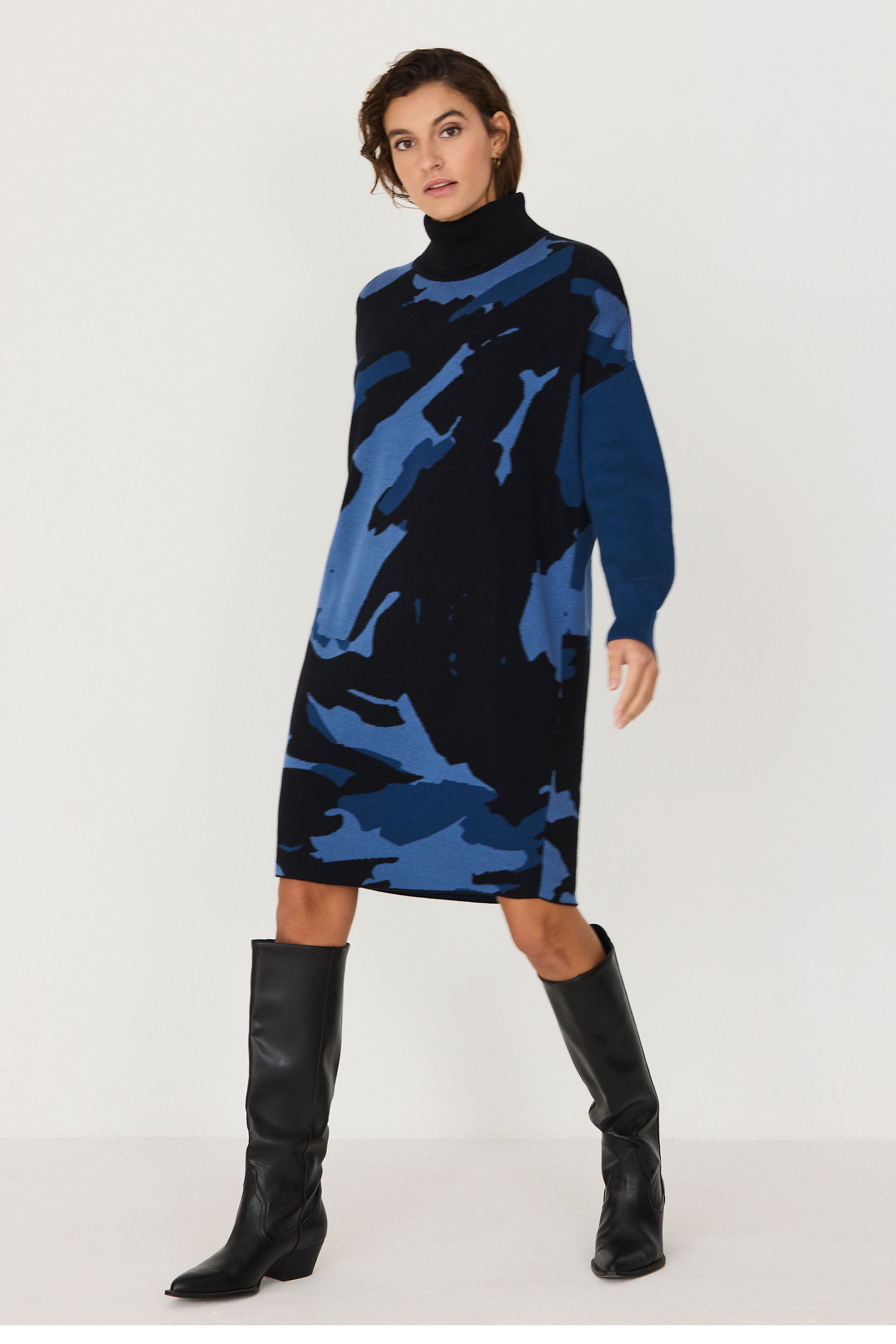SKFK womens vegan Dress Haira With Funnel Neck Multicolour