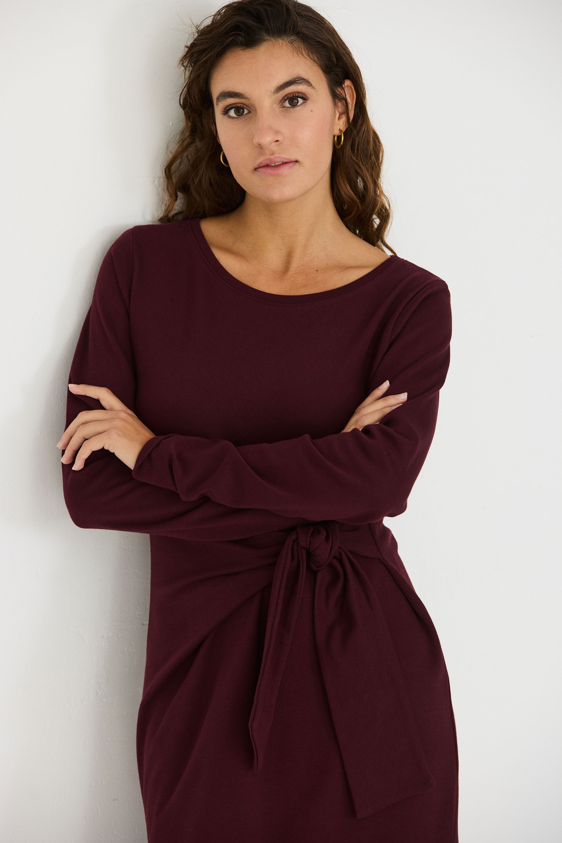 SKFK womens vegan Dress Knit Midi With Knot Ide Brown