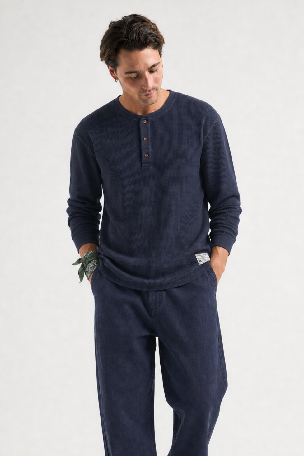 Trendsplant Herren vegan Langarm-Shirt Deck Waffle In Baritonblau