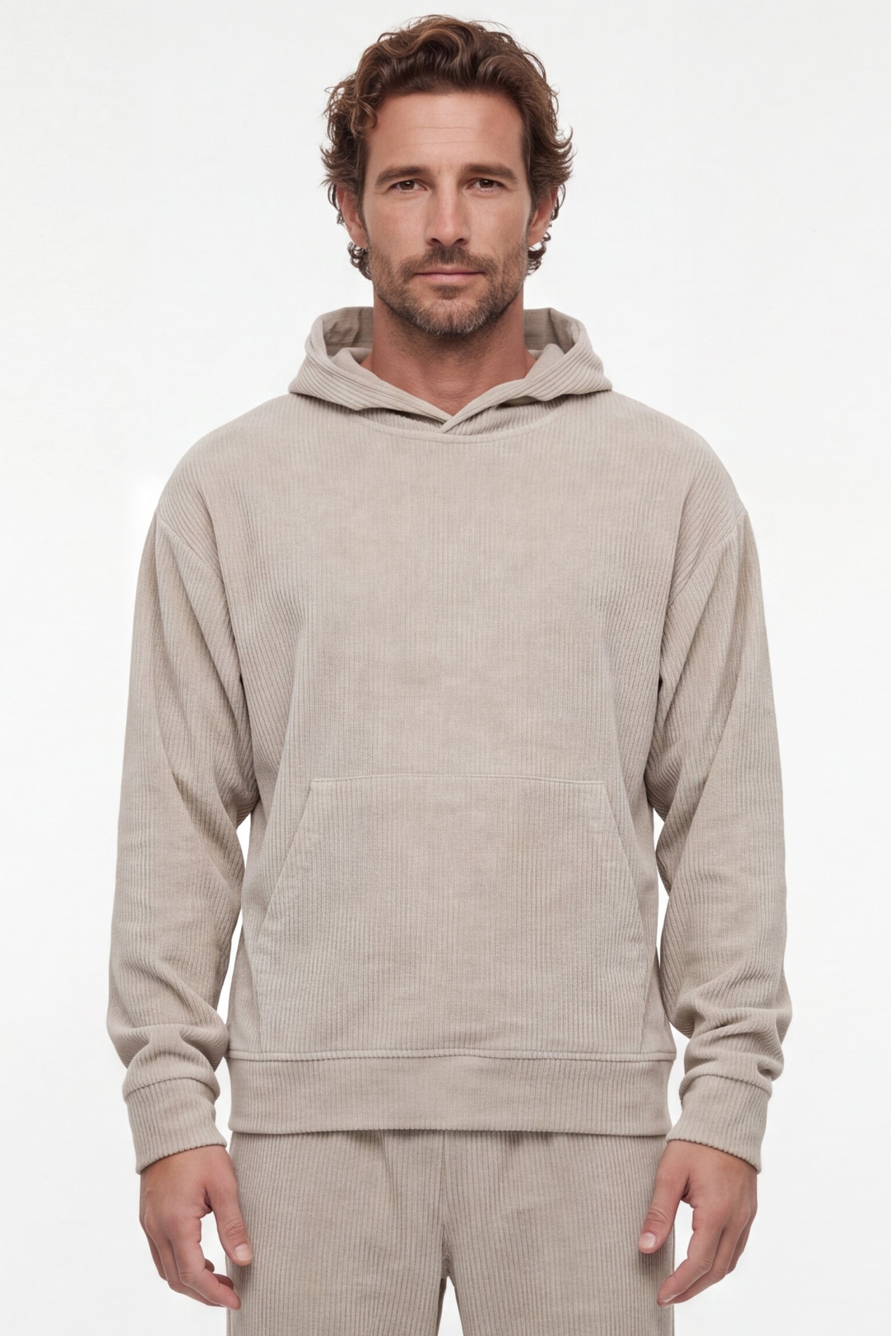 ORGANICATION Herren vegan Hoodie Aus Cord Sandfarben