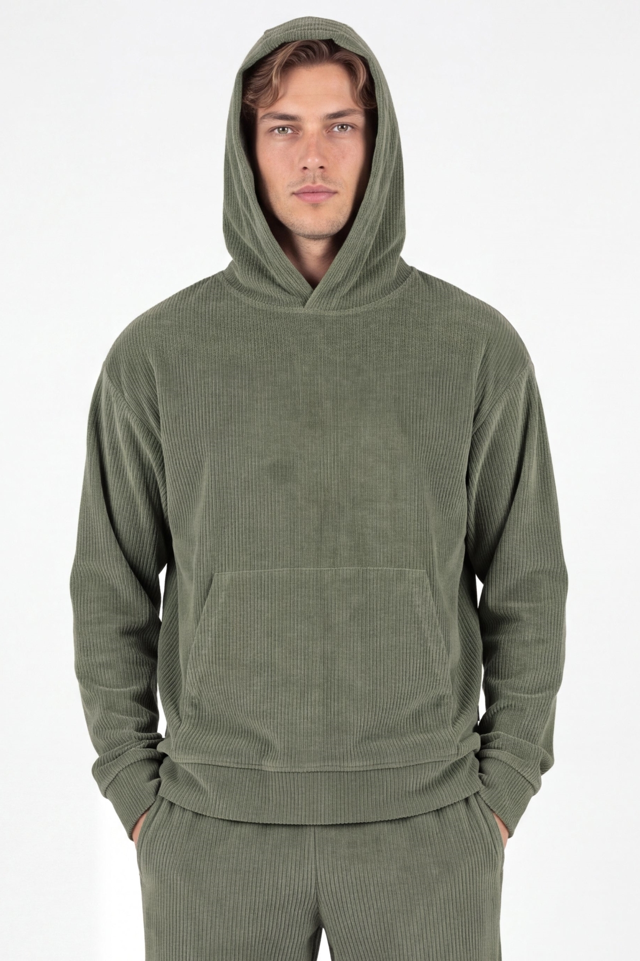 ORGANICATION Herren vegan Hoodie Aus Cord Olivgr&Atilde;&frac14;n