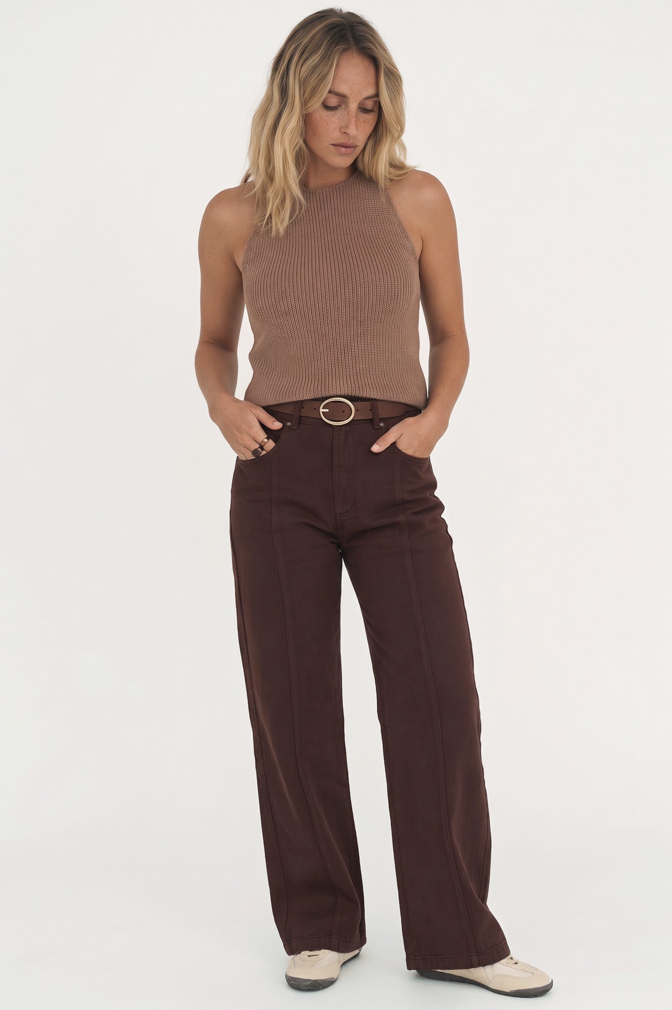 Näz womens vegan Top Claire Halter Knit Mocha