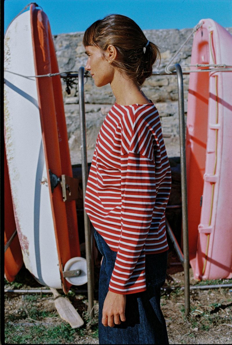 Nénés womens vegan T-Shirt Eva Striped Red/ Beige
