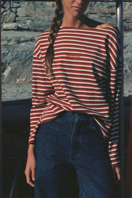 Nénés womens vegan T-Shirt Eva Striped Red/ Beige