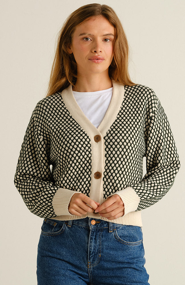 Dedicated Damen vegan Strickjacke Kanan Bubble Knit Dunkelgr&Atilde;&frac14;n