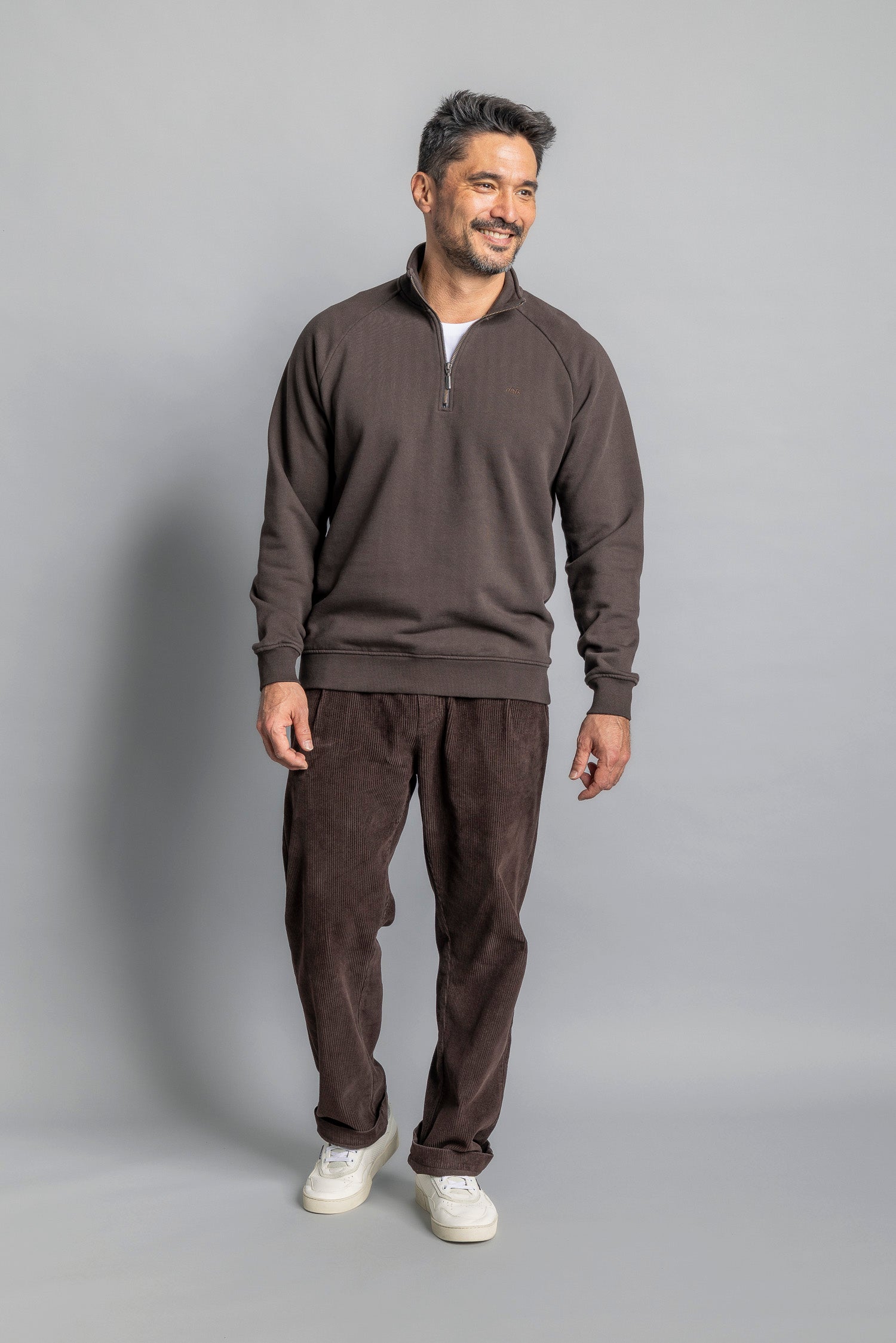 DIRTS men vegan Sweater Quarter Zip Raglan Espresso Brown