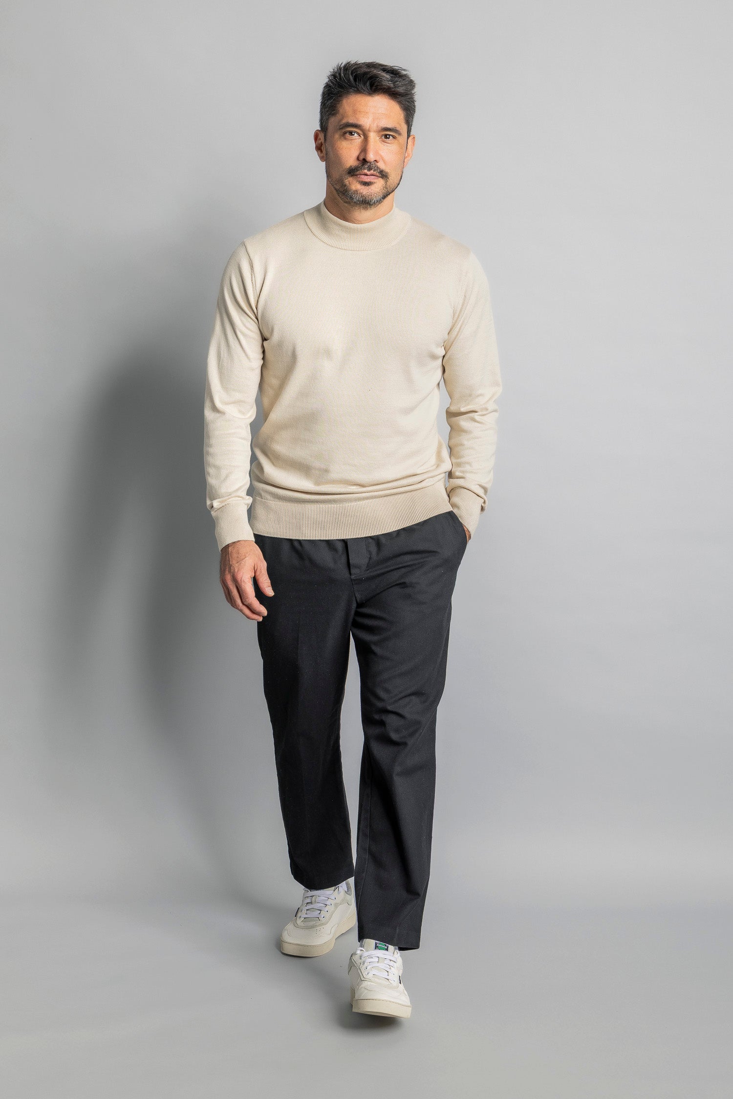 DIRTS men vegan Knit Pullover Mock Neck Cashew Beige