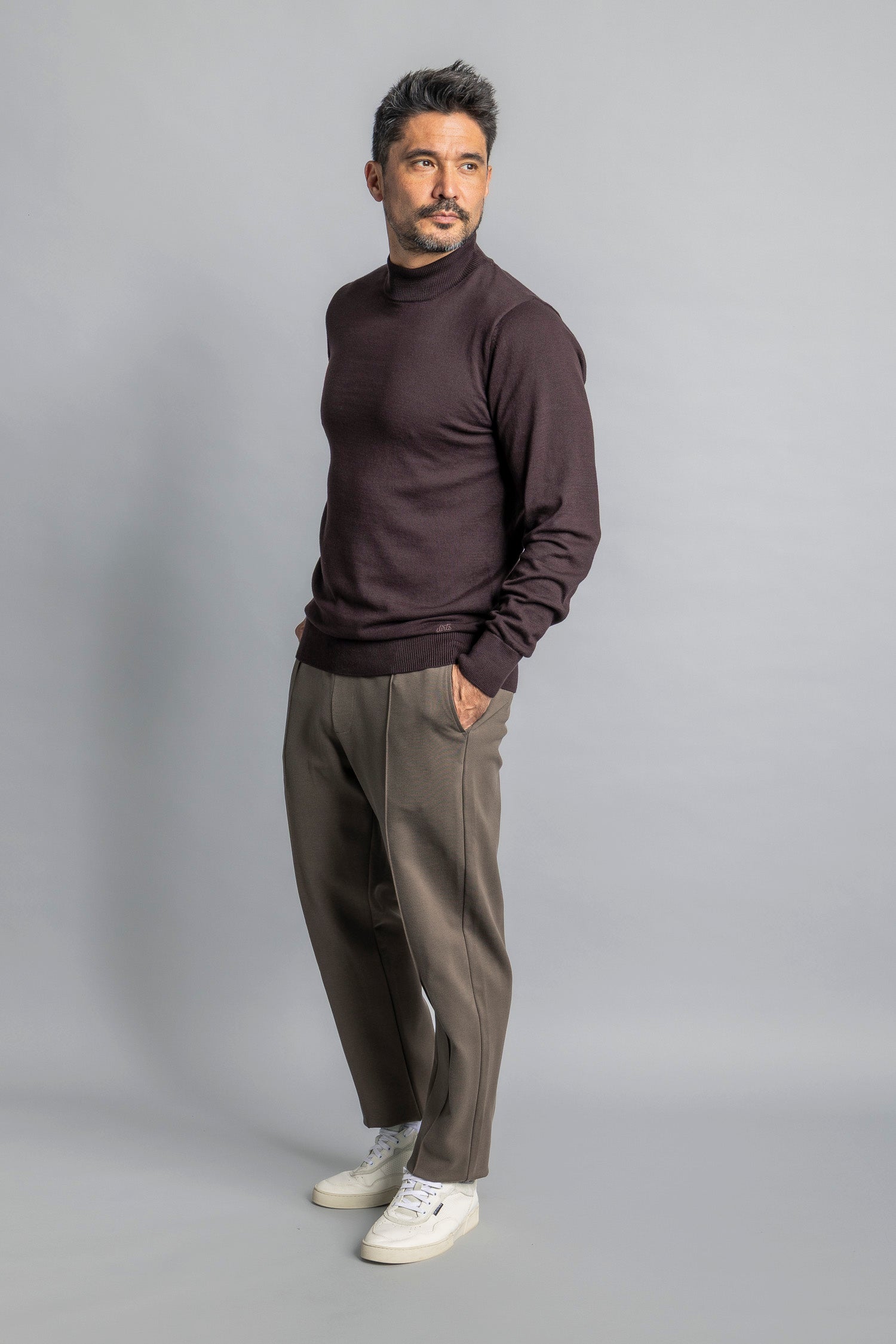 DIRTS men vegan Knit Pullover Mock Neck Espresso Brown