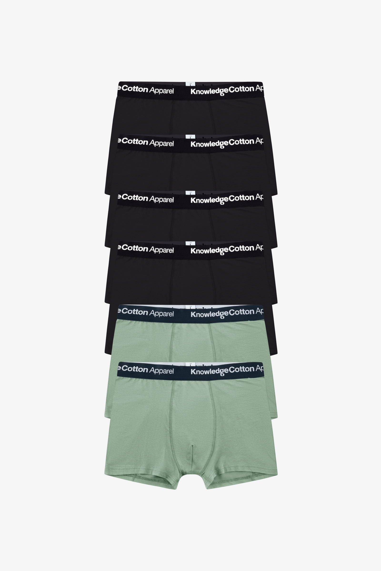KnowledgeCotton Apparel men vegan Multipack 6x Boxer Shorts Lily Pad Green/Black