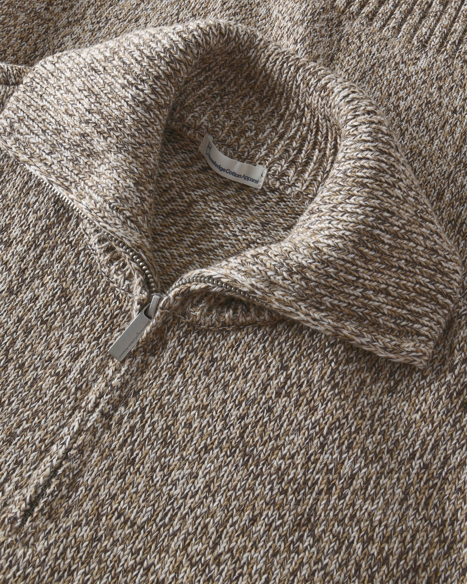 KnowledgeCotton Apparel men vegan Sweater Quarter Zip Brown Multi