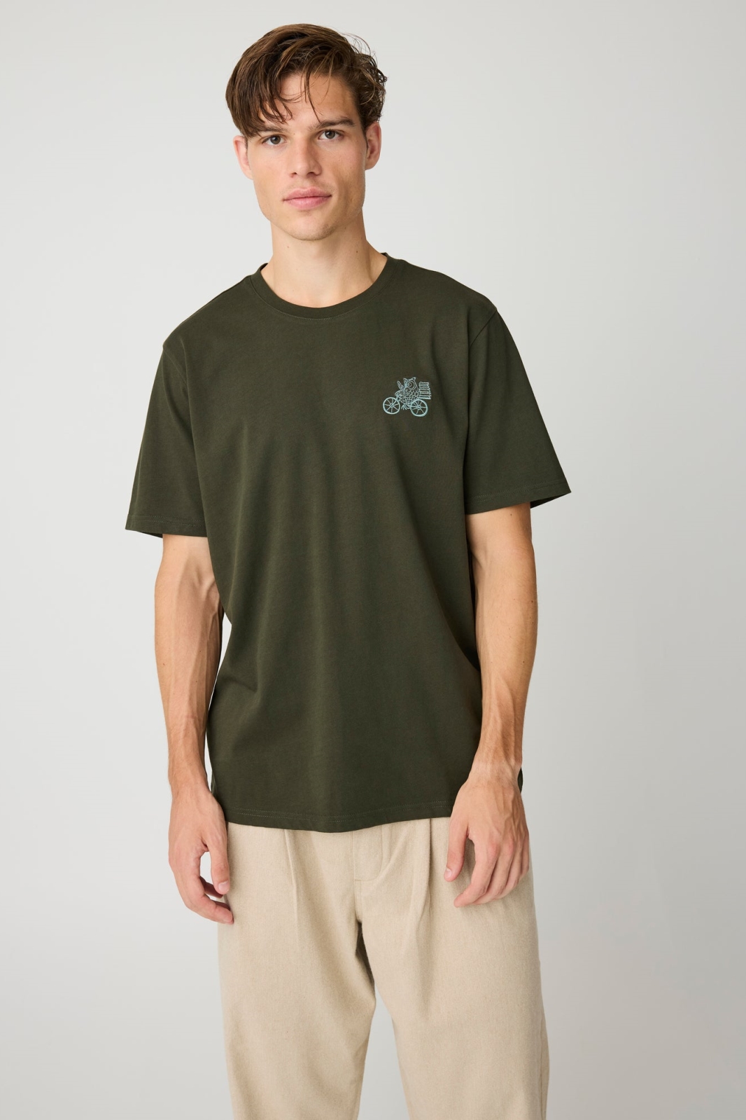 KnowledgeCotton Apparel Herren vegan T-Shirt Brustlogo Stickerei Forest Night Gr&Atilde;&frac14;n