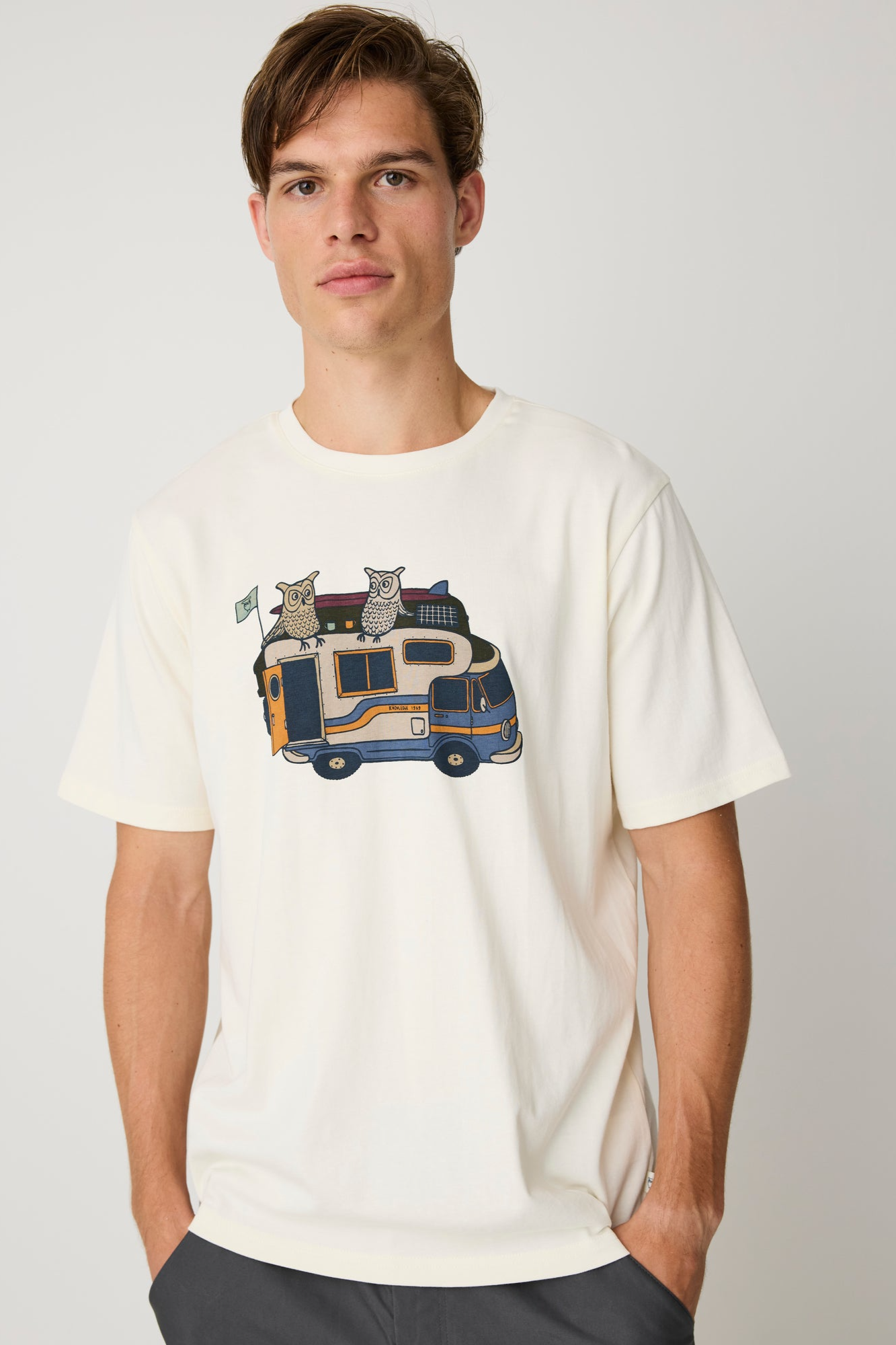 KnowledgeCotton Apparel Herren vegan T-Shirt Mit Aufdruck Auf Der Vorderseite Egret Wei&Atilde;Ÿ
