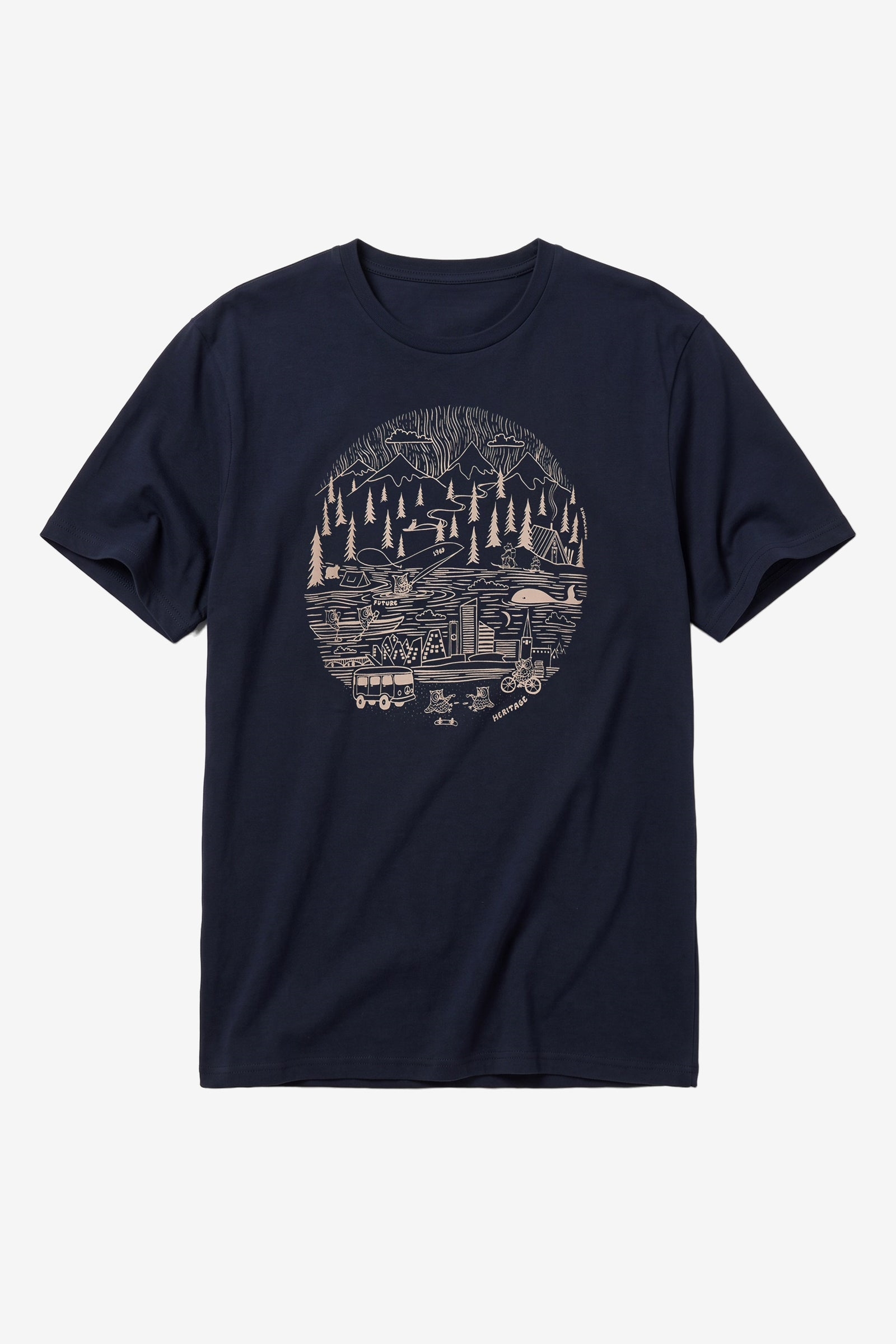 KnowledgeCotton Apparel Herren vegan T-Shirt Mit Aufdruck Auf Der R&Atilde;&frac14;ckseite Nacht-Himmelblau