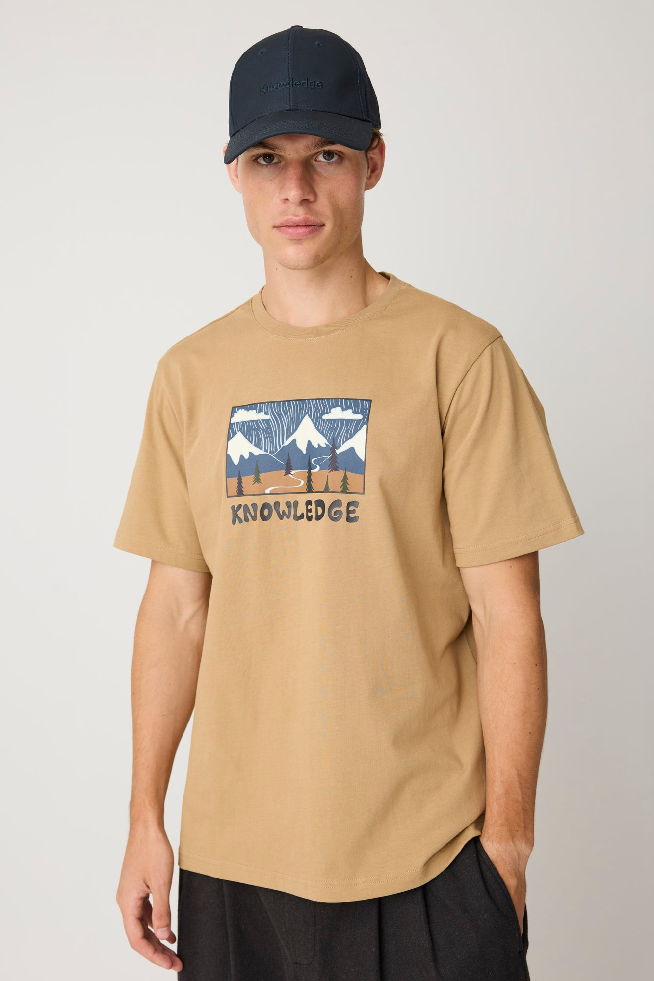 KnowledgeCotton Apparel Herren vegan T-Shirt Front Print Kelp Meliert