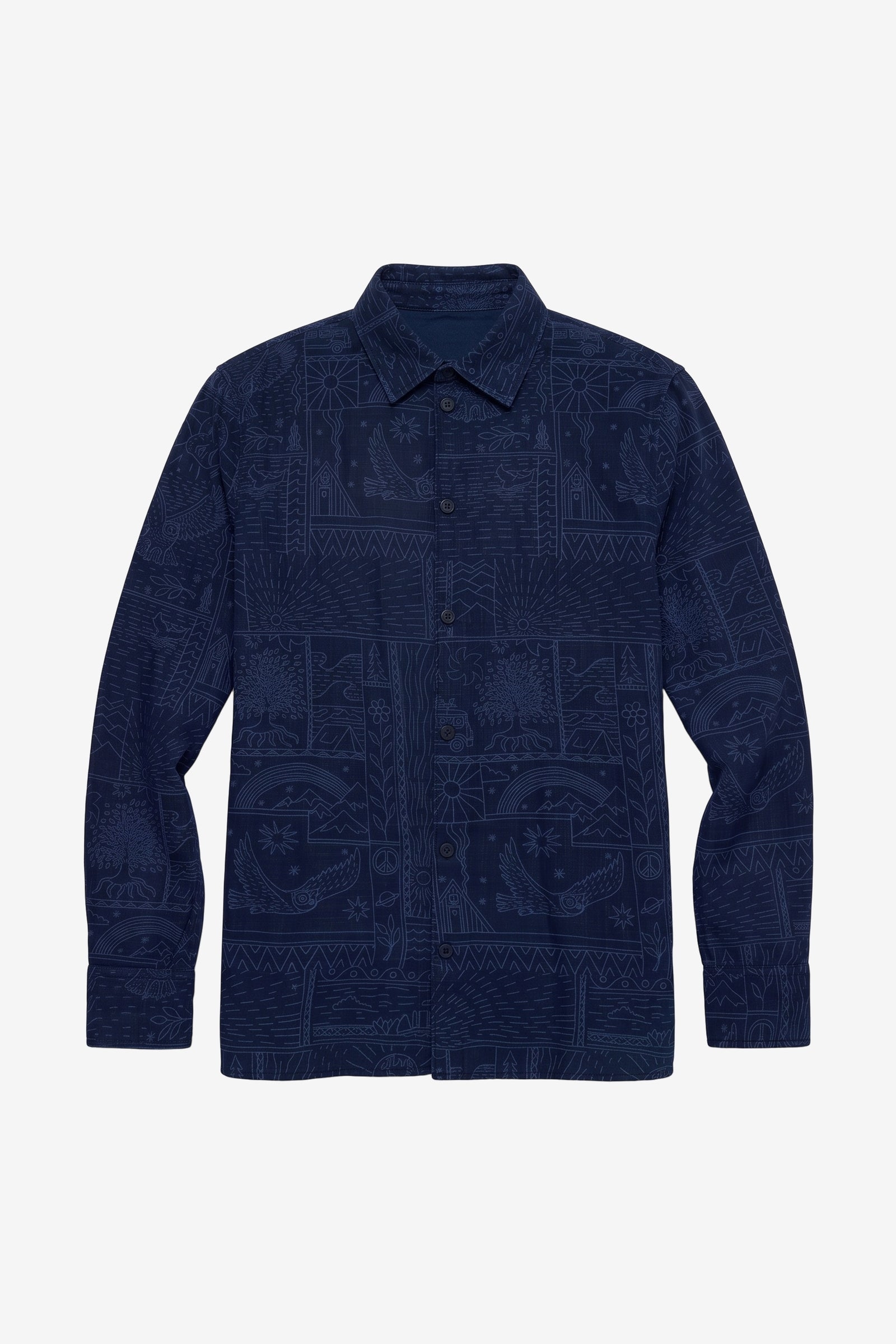 KnowledgeCotton Apparel Herren vegan Hemd Sleet Comfort Print Blau