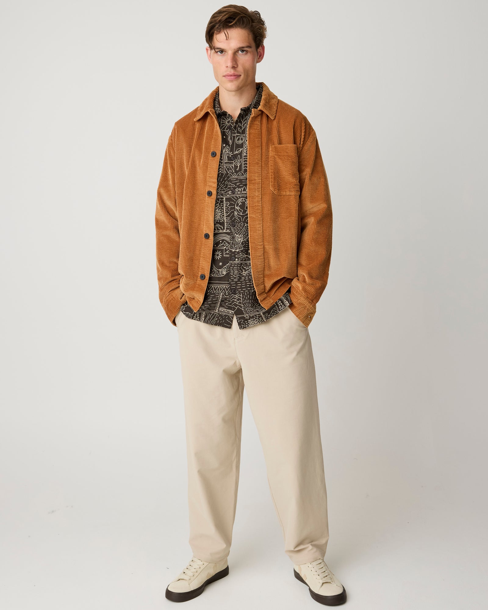 KnowledgeCotton Apparel men vegan Shirt Sleet Comfort Print Dark Brown