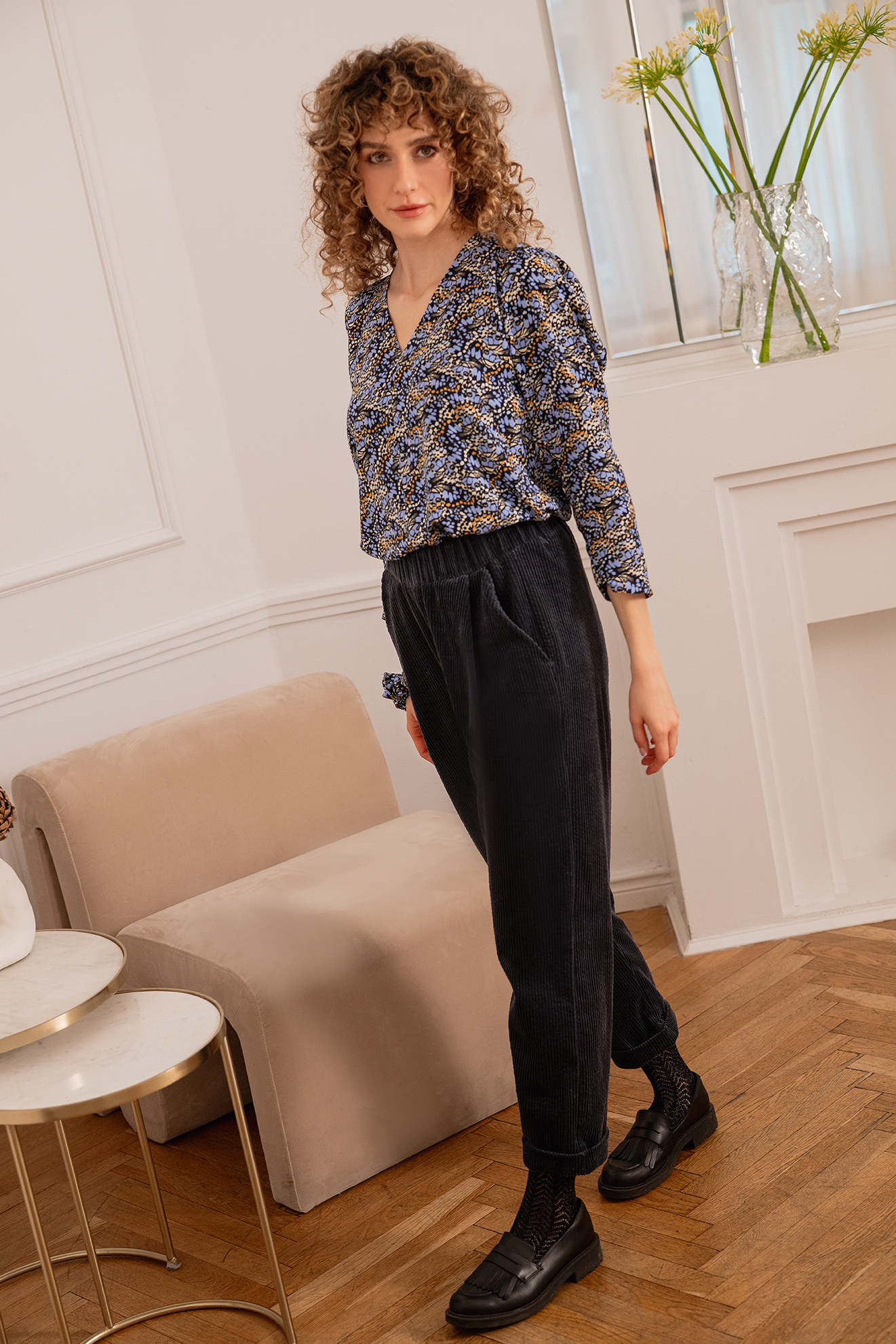 WiDDA womens vegan Blouse Lubo Butterfly Petrol