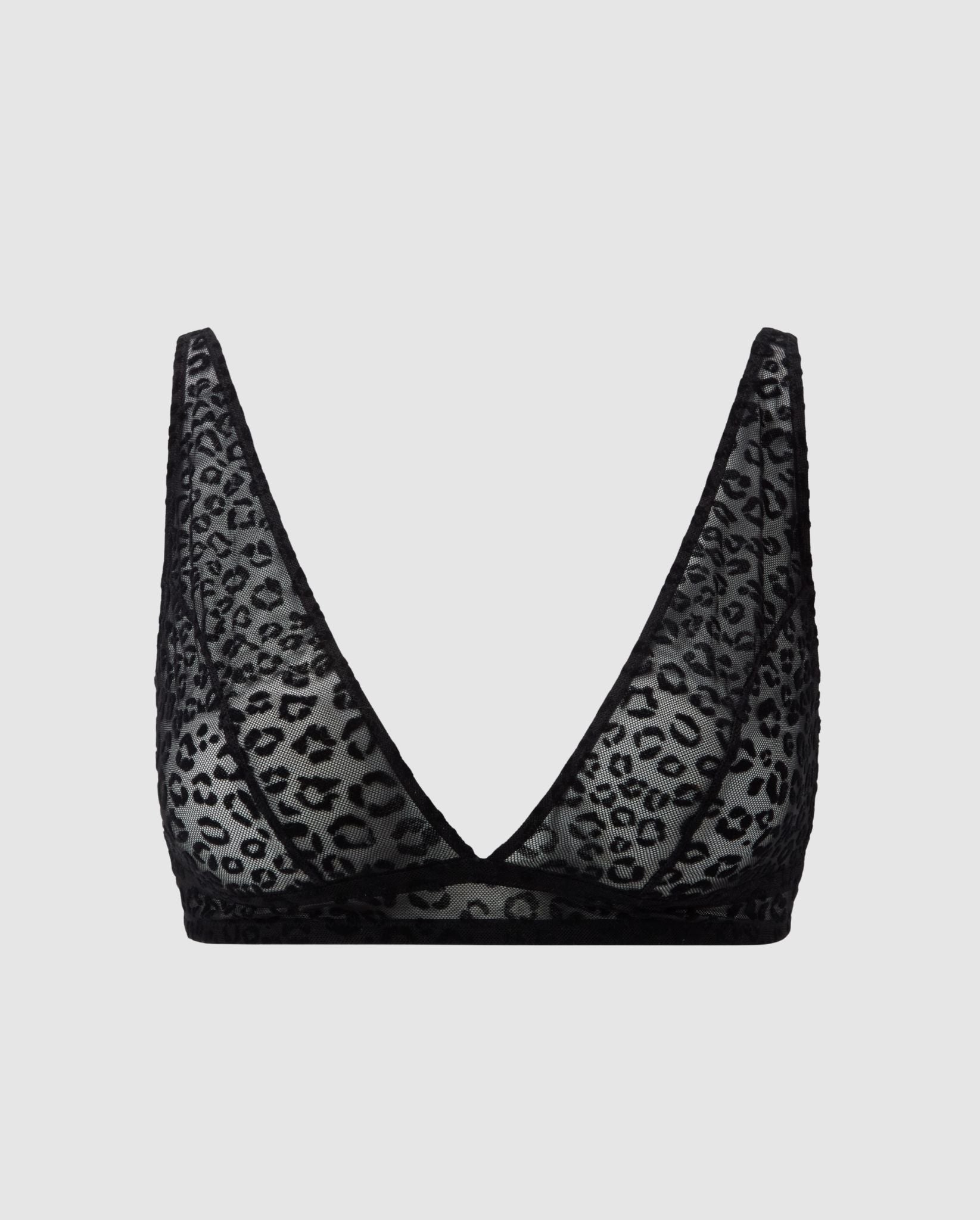 Understatement womens vegan Bralette Mesh Plunge Black Leopard