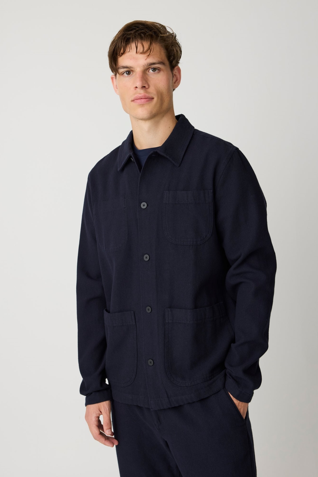 KnowledgeCotton Apparel men vegan Overshirt Flannel Night Sky Blue